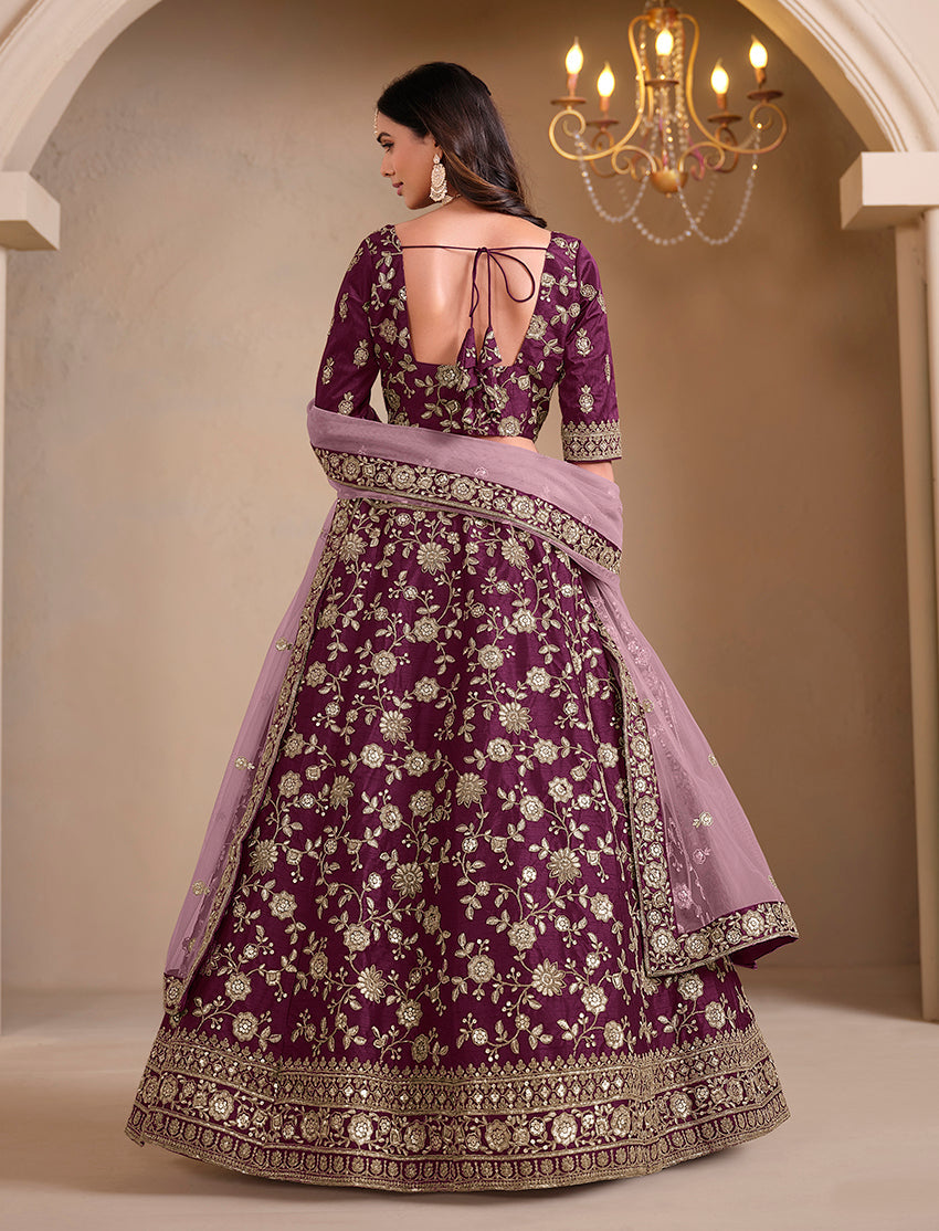Purple Art Silk Embroidered With Sequence Trendy Lehenga Choli