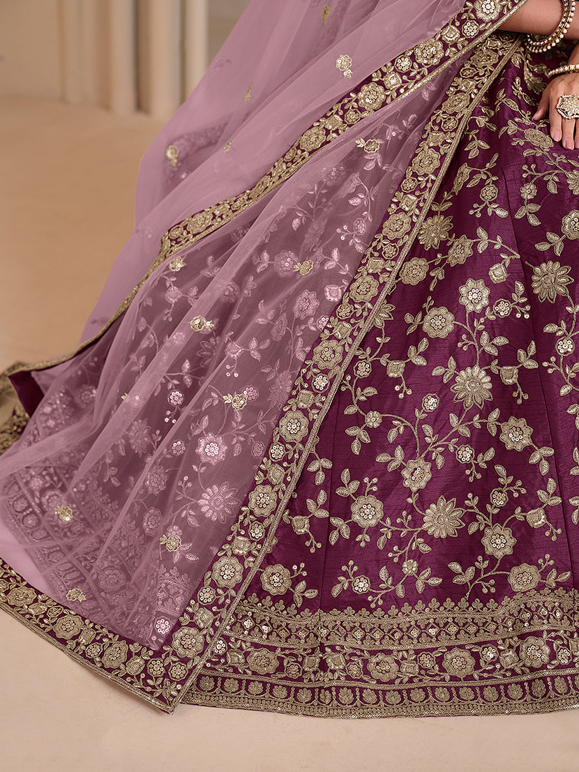 Purple Art Silk Embroidered With Sequence Trendy Lehenga Choli
