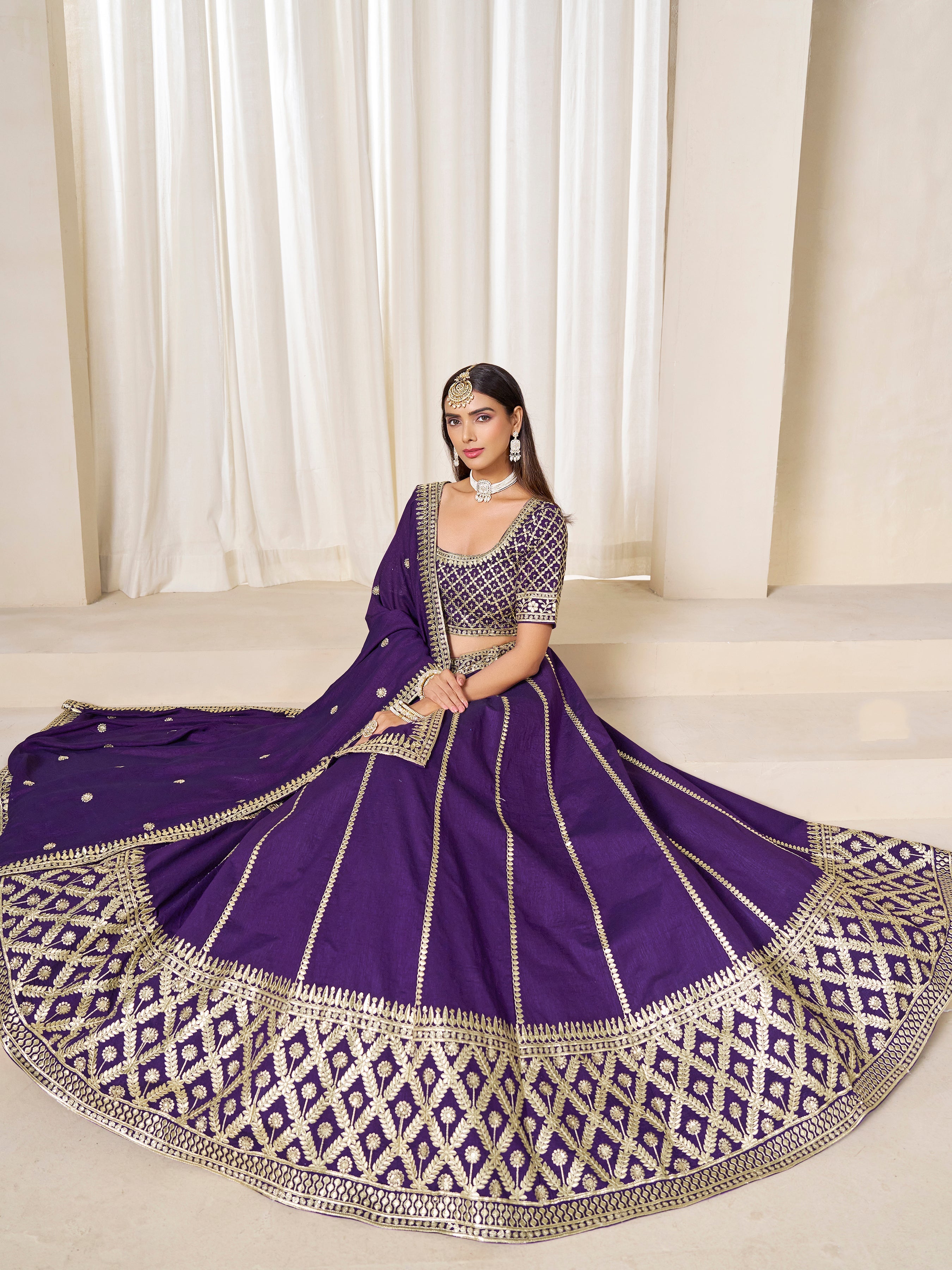 Purple Art Silk Wedding Wear Lehenga Choli Set