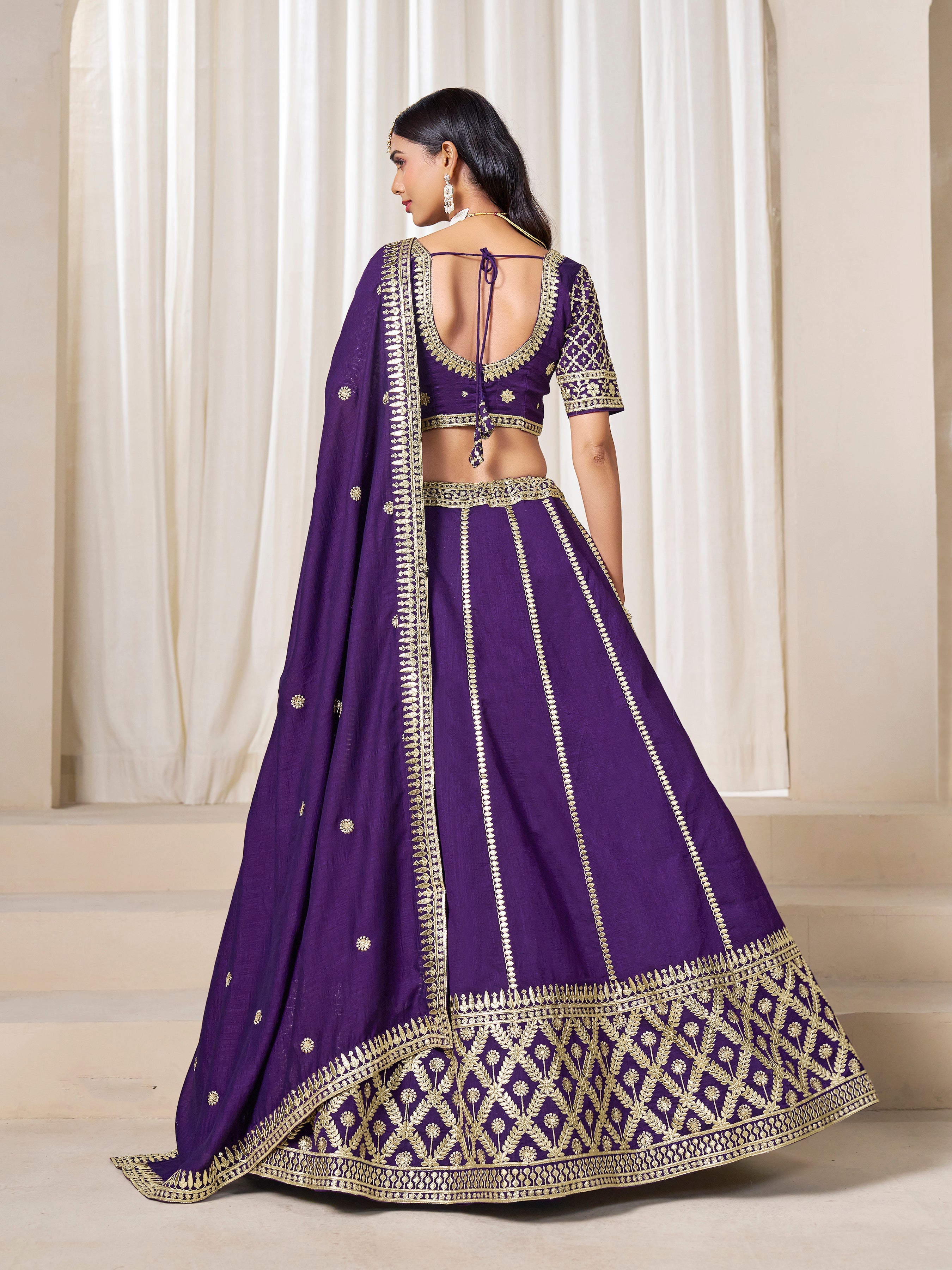 Purple Art Silk Wedding Wear Lehenga Choli Set