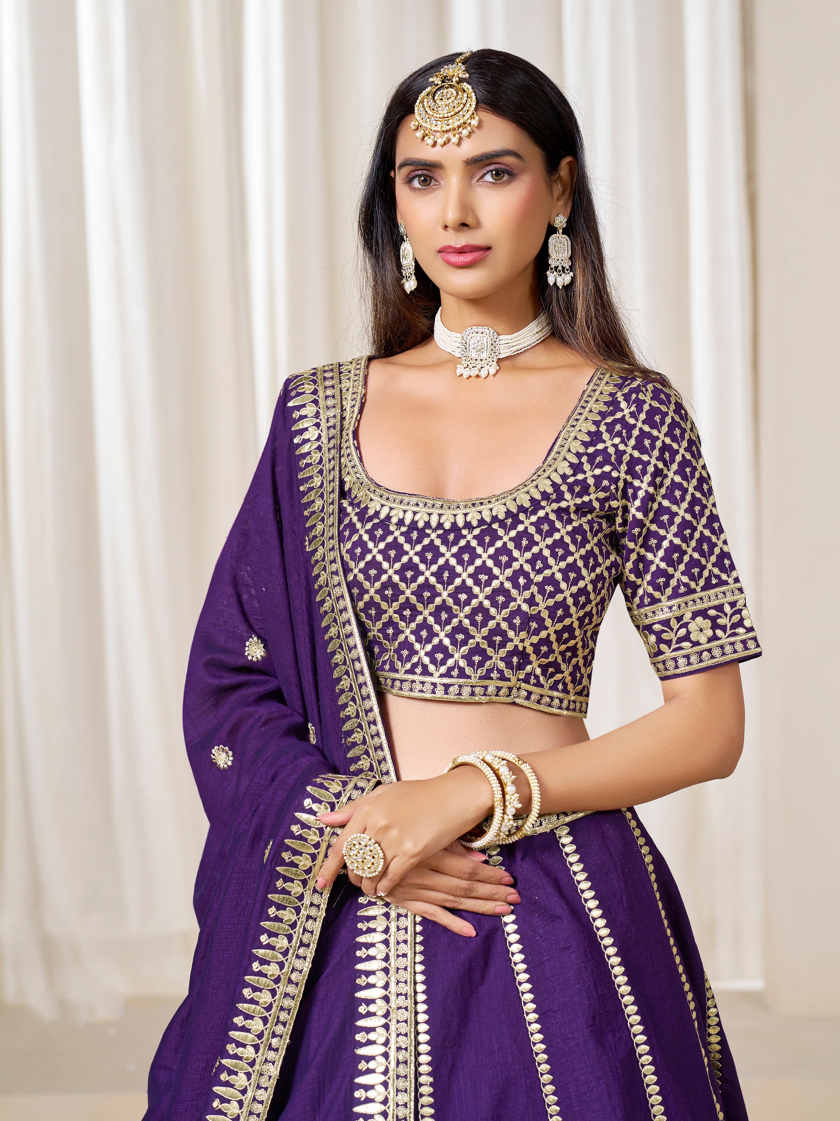Purple Art Silk Wedding Wear Lehenga Choli Set