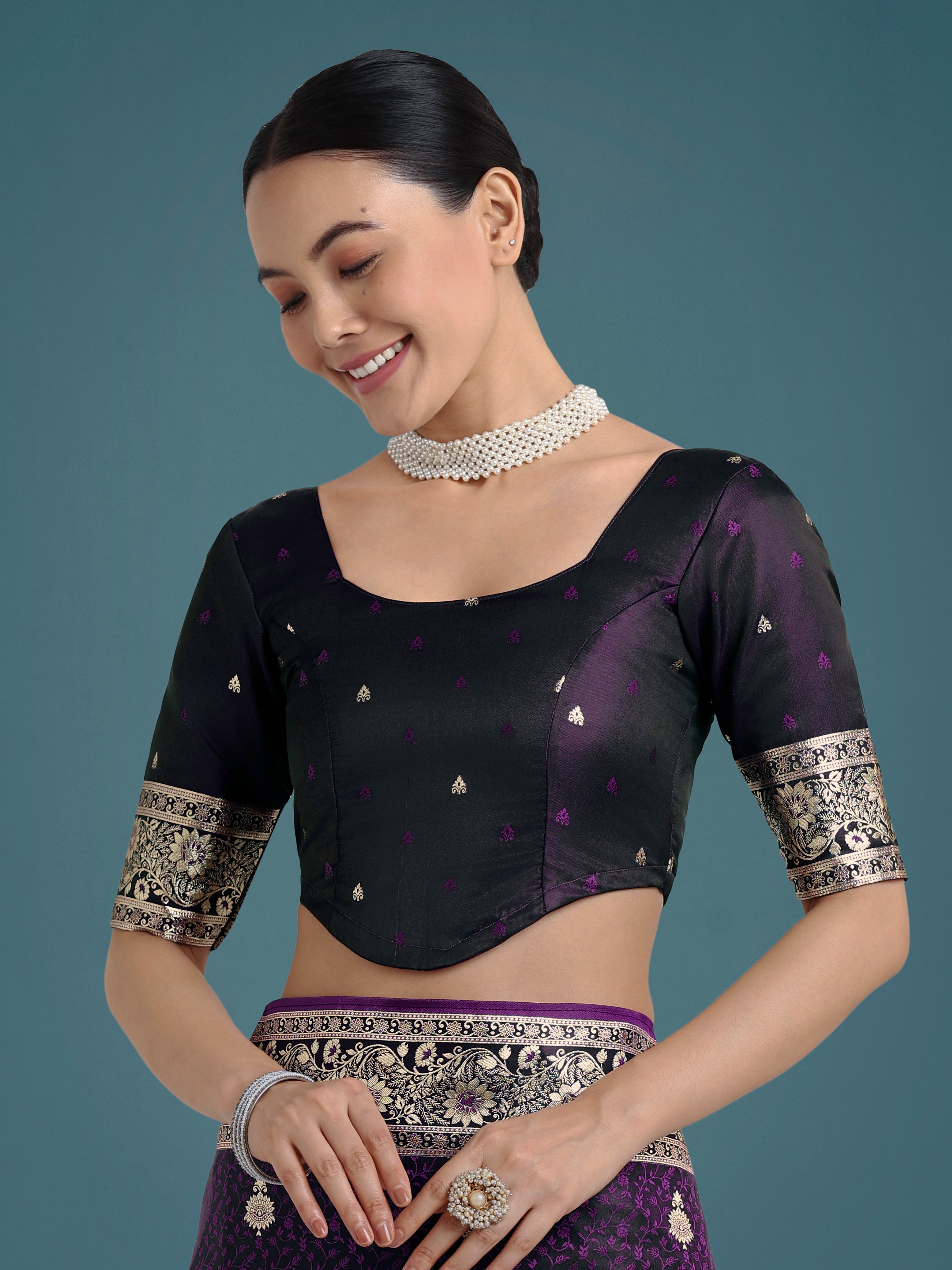 Purple Banarasi Satin Silk Saree with Intricate Zari Woven Work