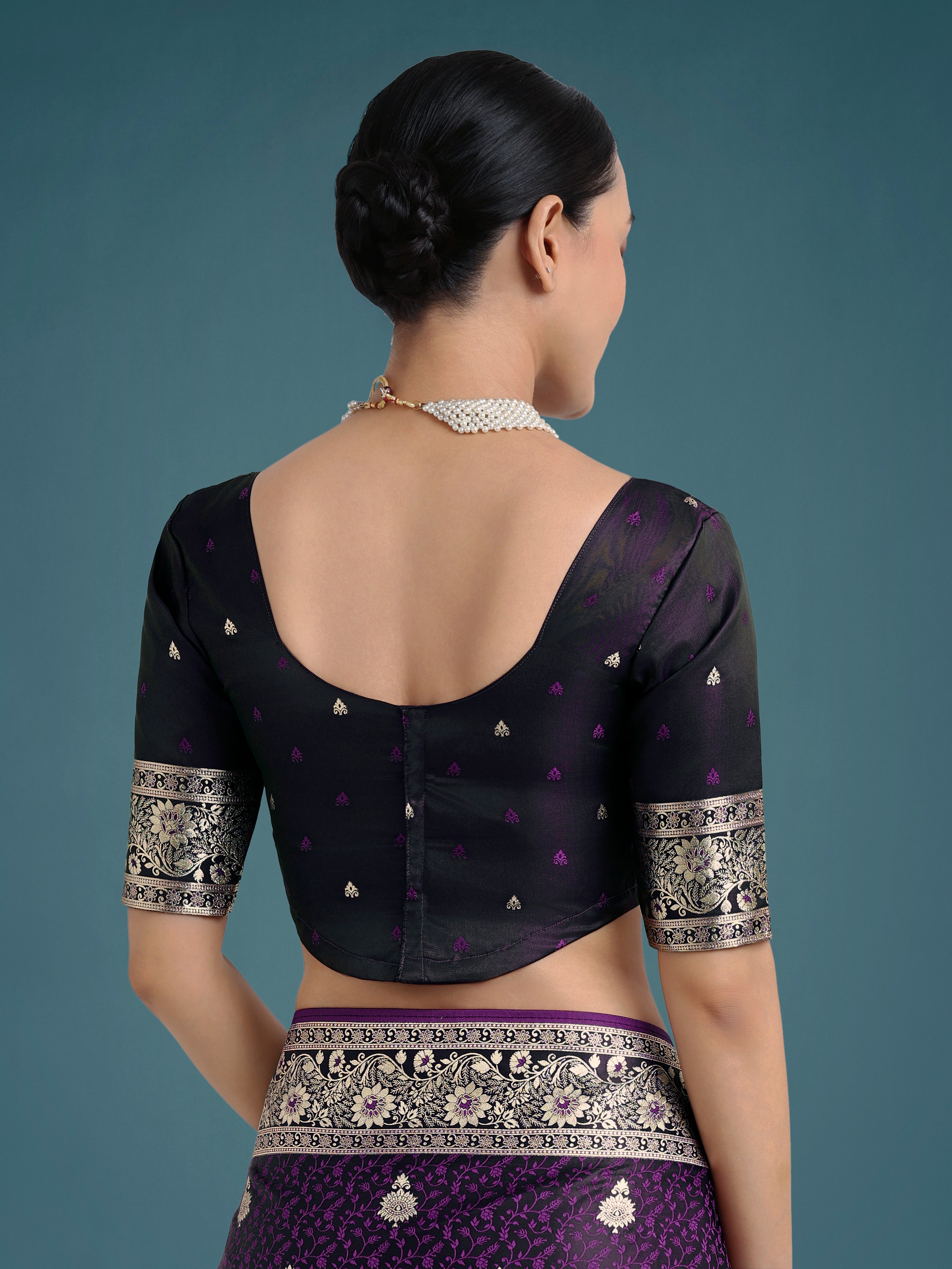 Purple Banarasi Satin Silk Saree with Intricate Zari Woven Work