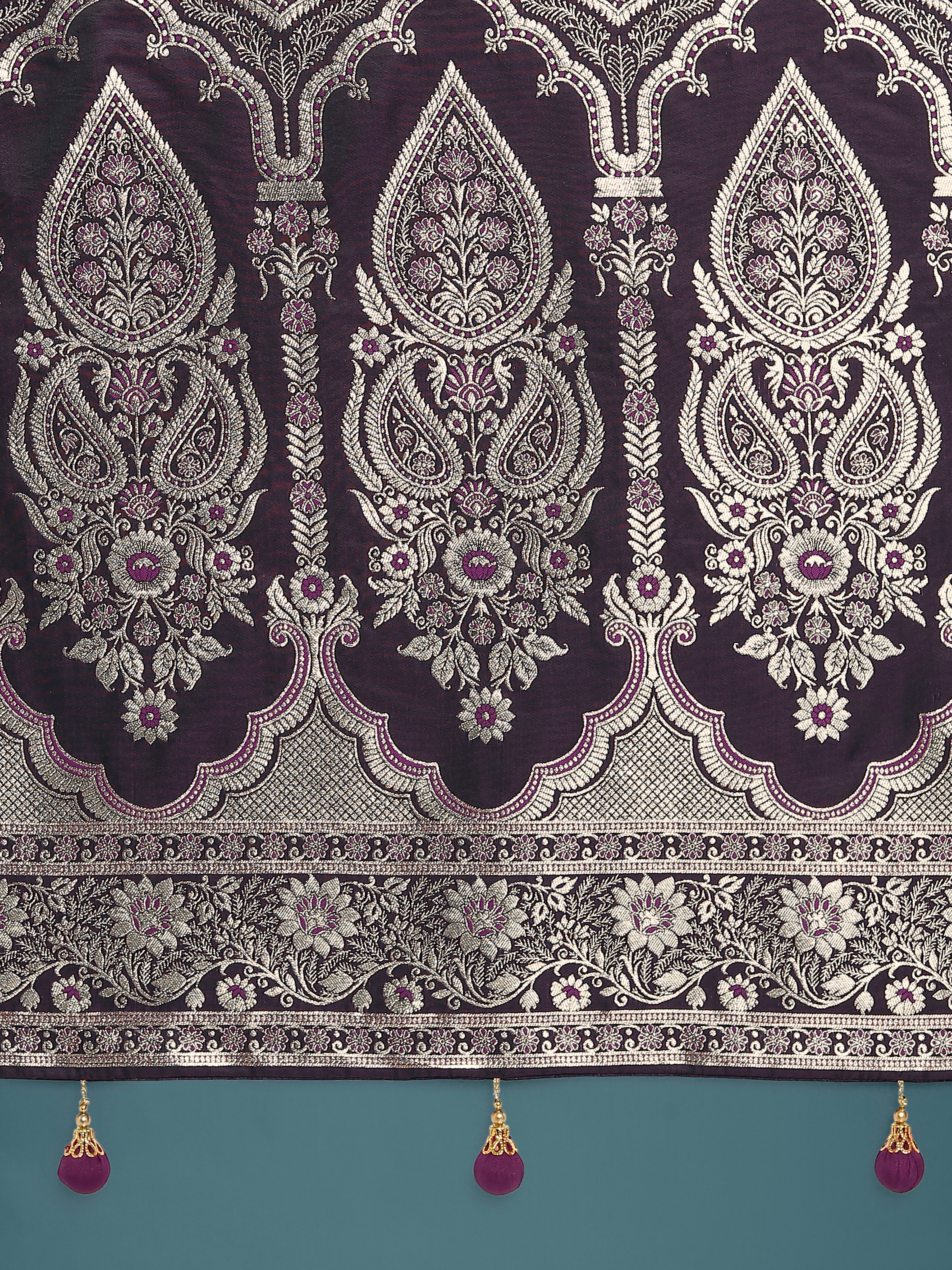 Purple Banarasi Satin Silk Saree with Intricate Zari Woven Work
