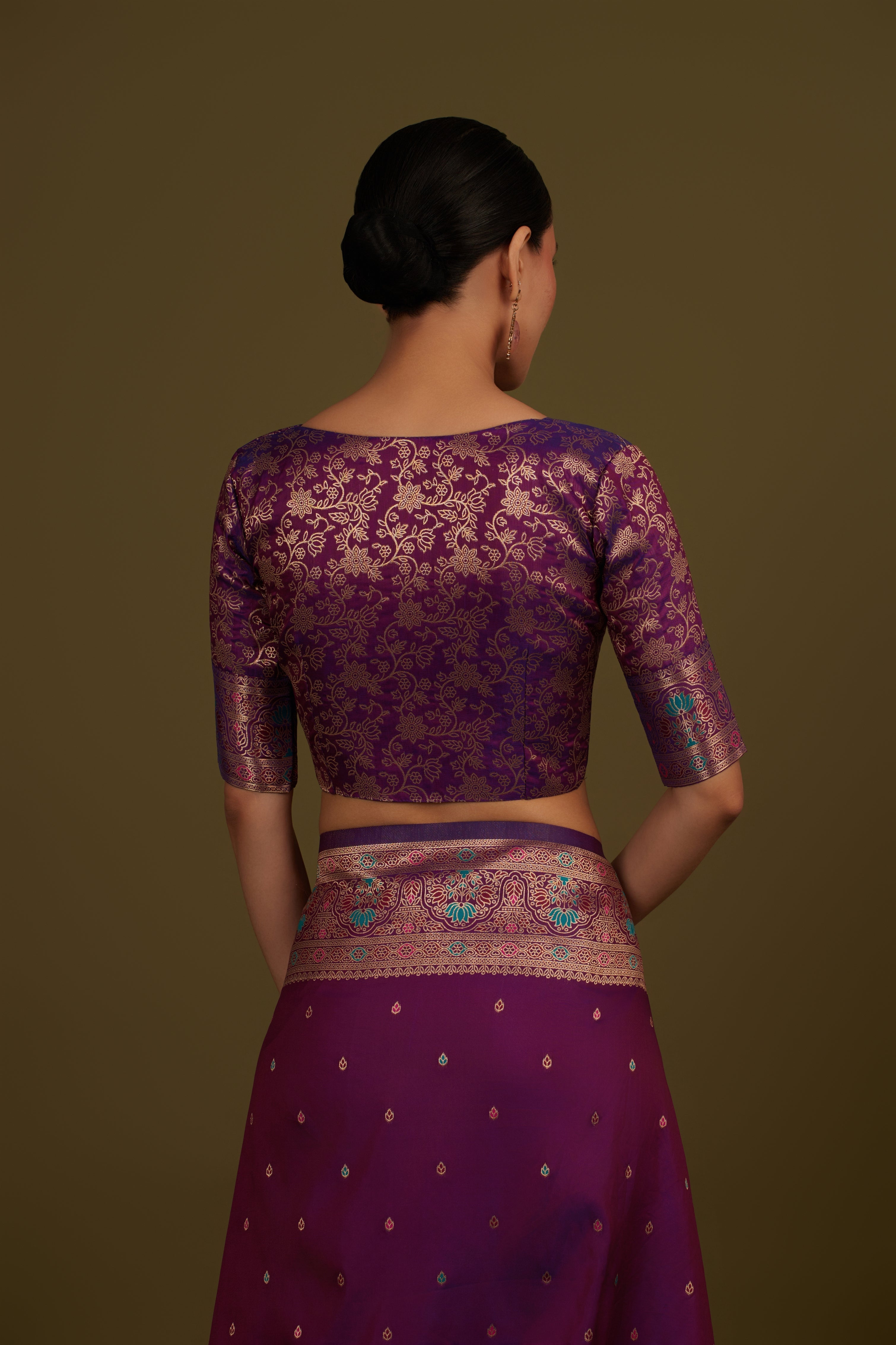 Cyan Banarasi Silk Blend Brocade Motifs Zari Woven Saree