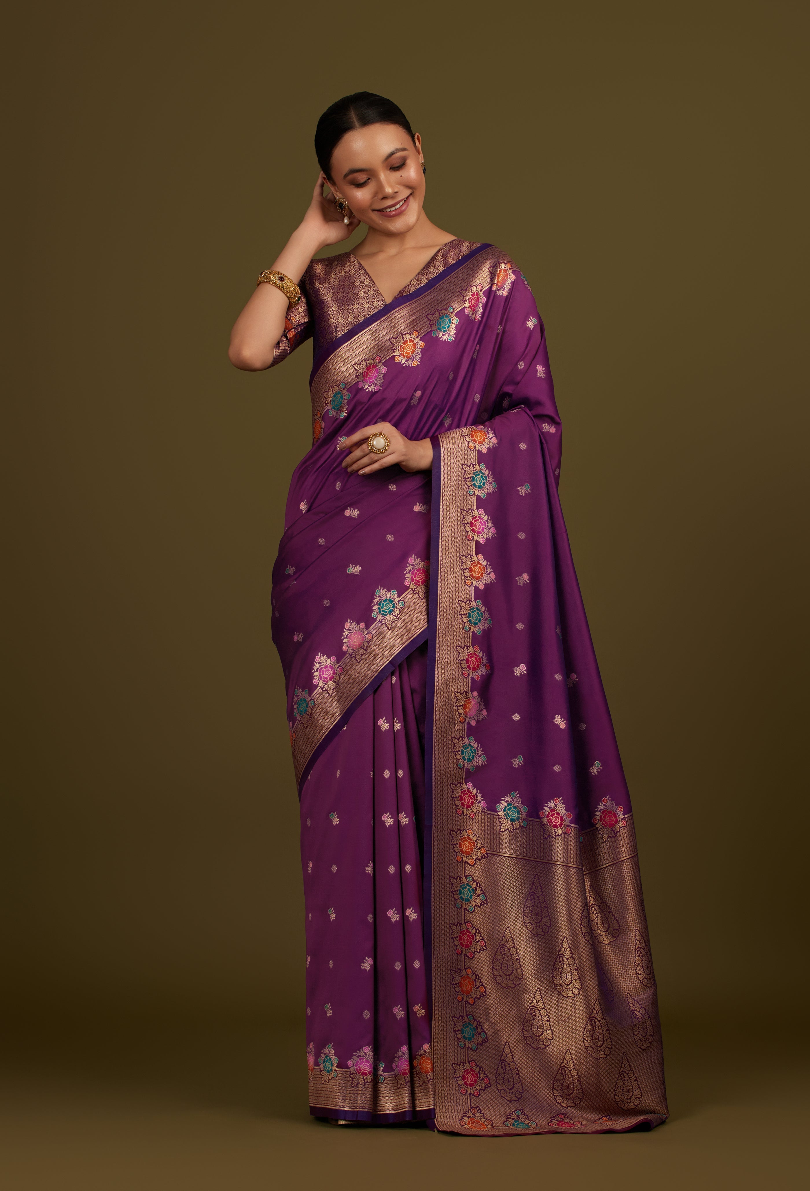 Purple Banarasi Silk Blend Zari Woven Saree