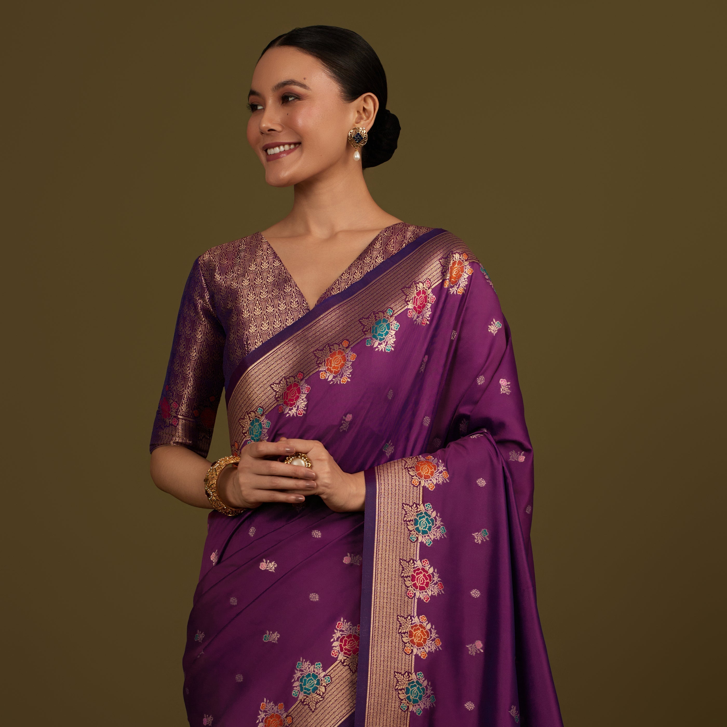 Purple Banarasi Silk Blend Zari Woven Saree