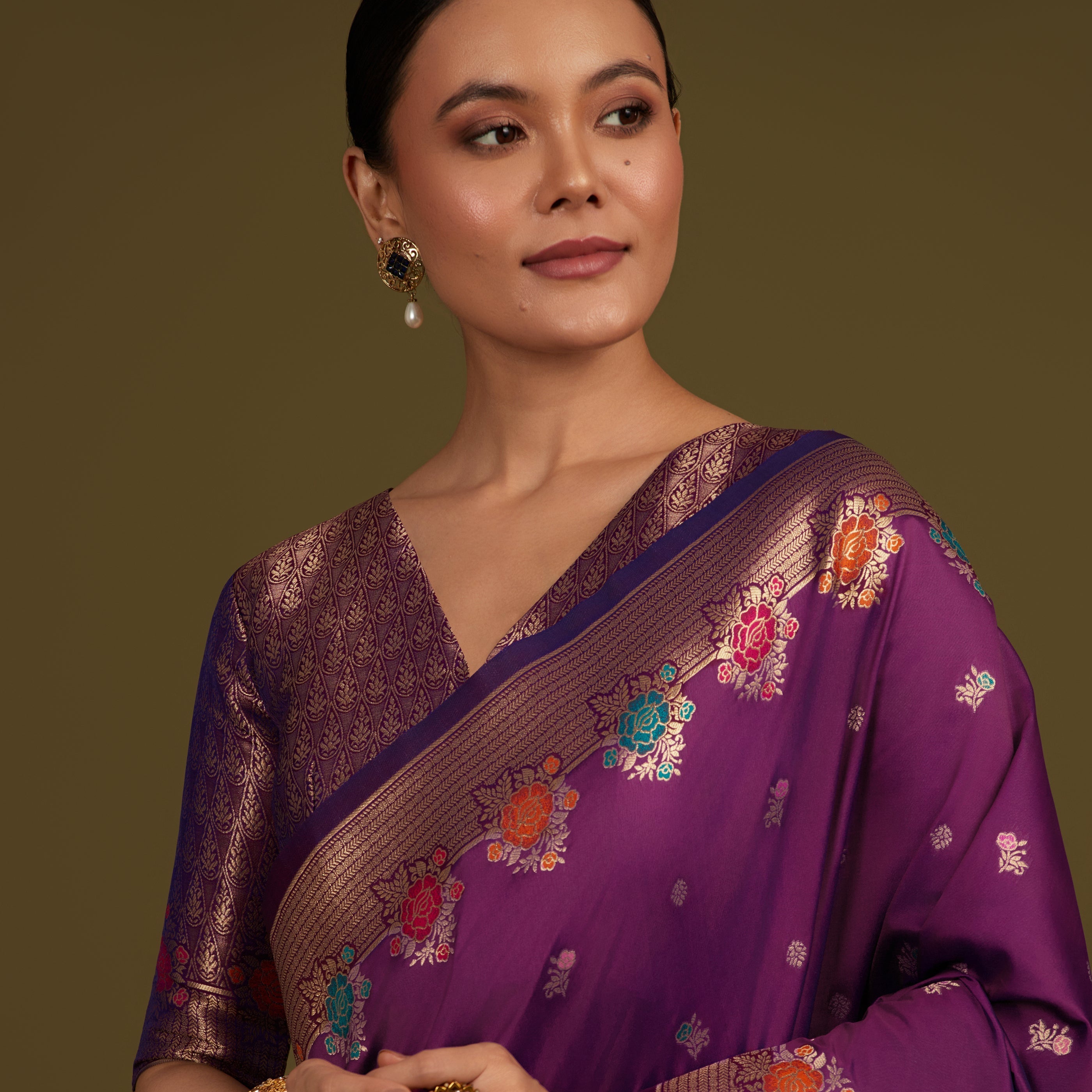 Purple Banarasi Silk Blend Zari Woven Saree