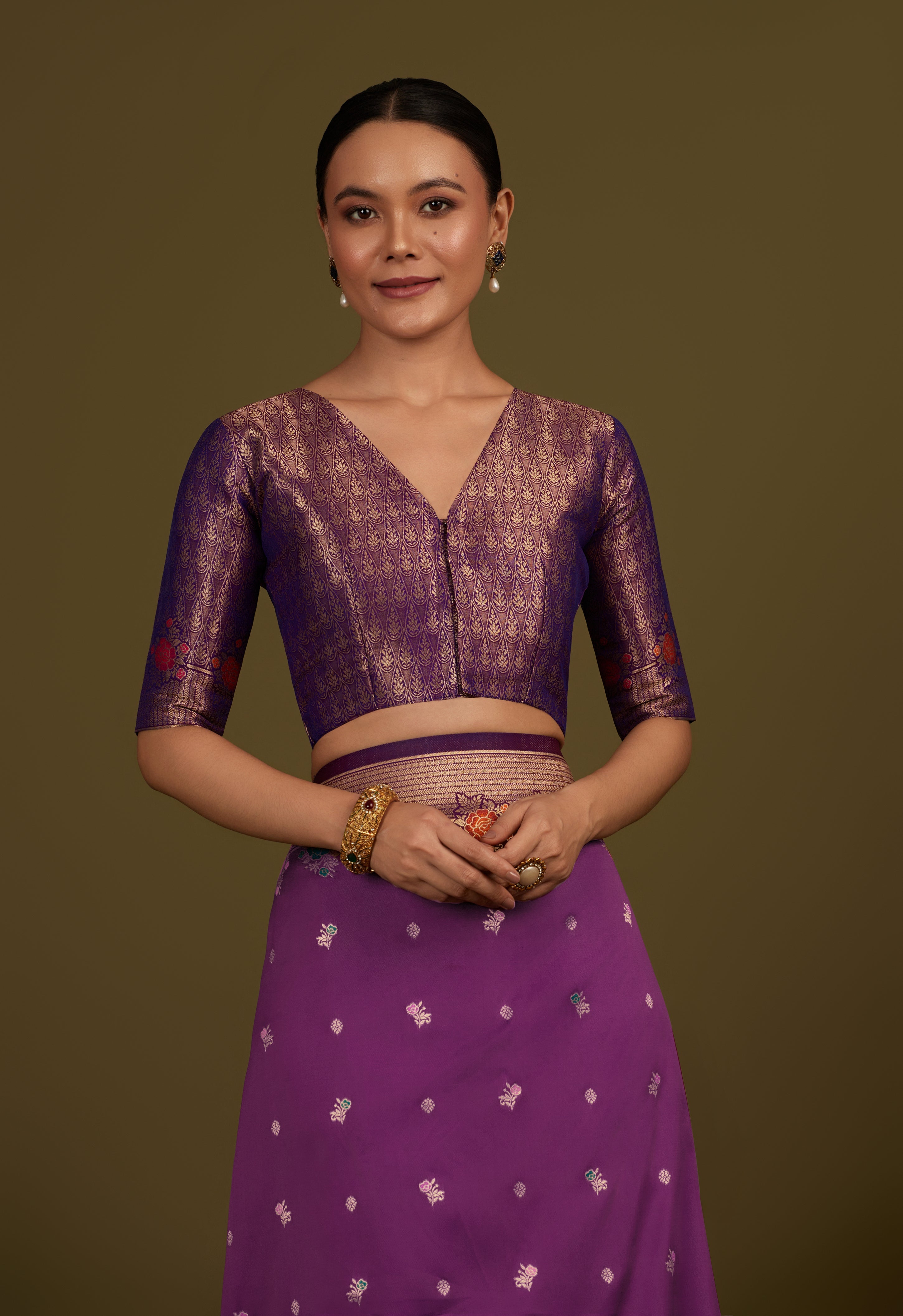 Purple Banarasi Silk Blend Zari Woven Saree