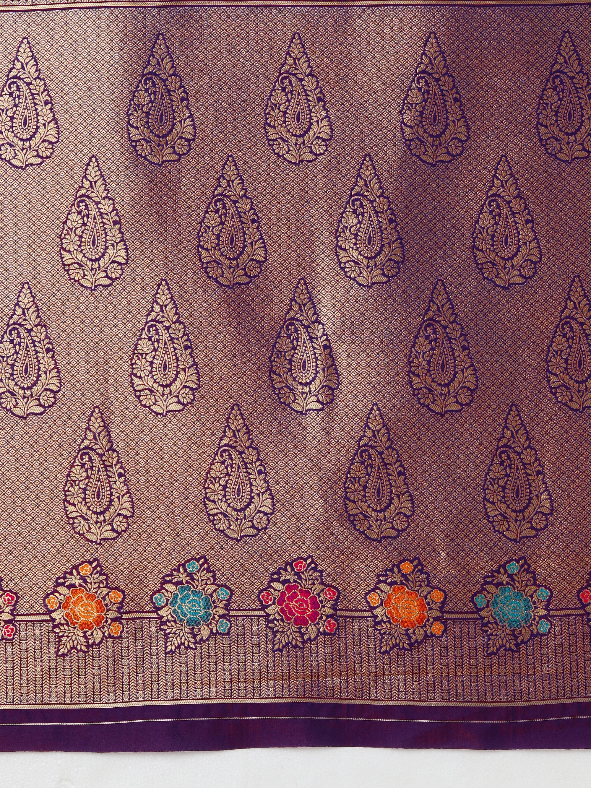 Purple Banarasi Silk Blend Zari Woven Saree