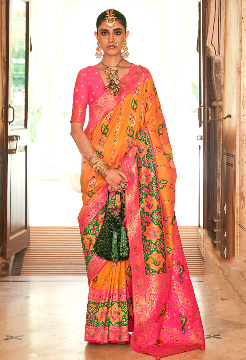 Amber Banarasi Silk Patola Zari Weaving Saree