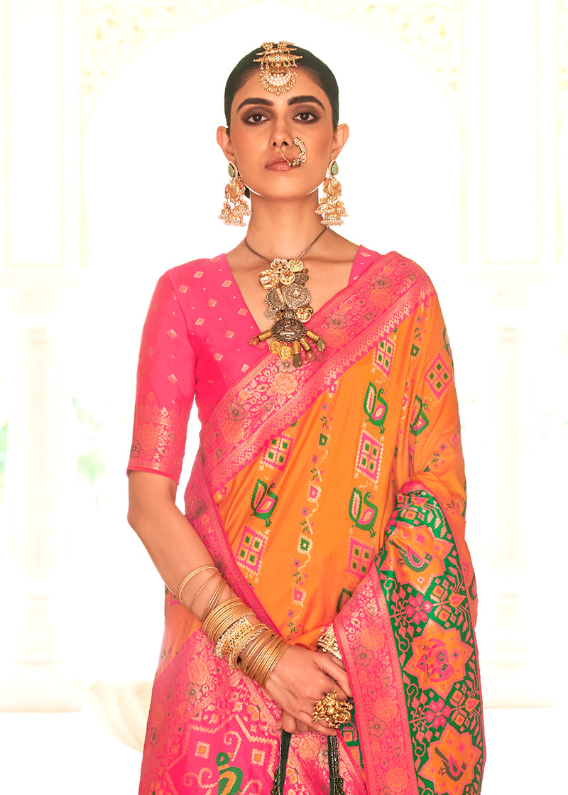 Amber Banarasi Silk Patola Zari Weaving Saree