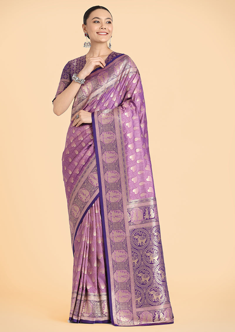 Purple Banarasi Silk Weaving Work Traditional Saree