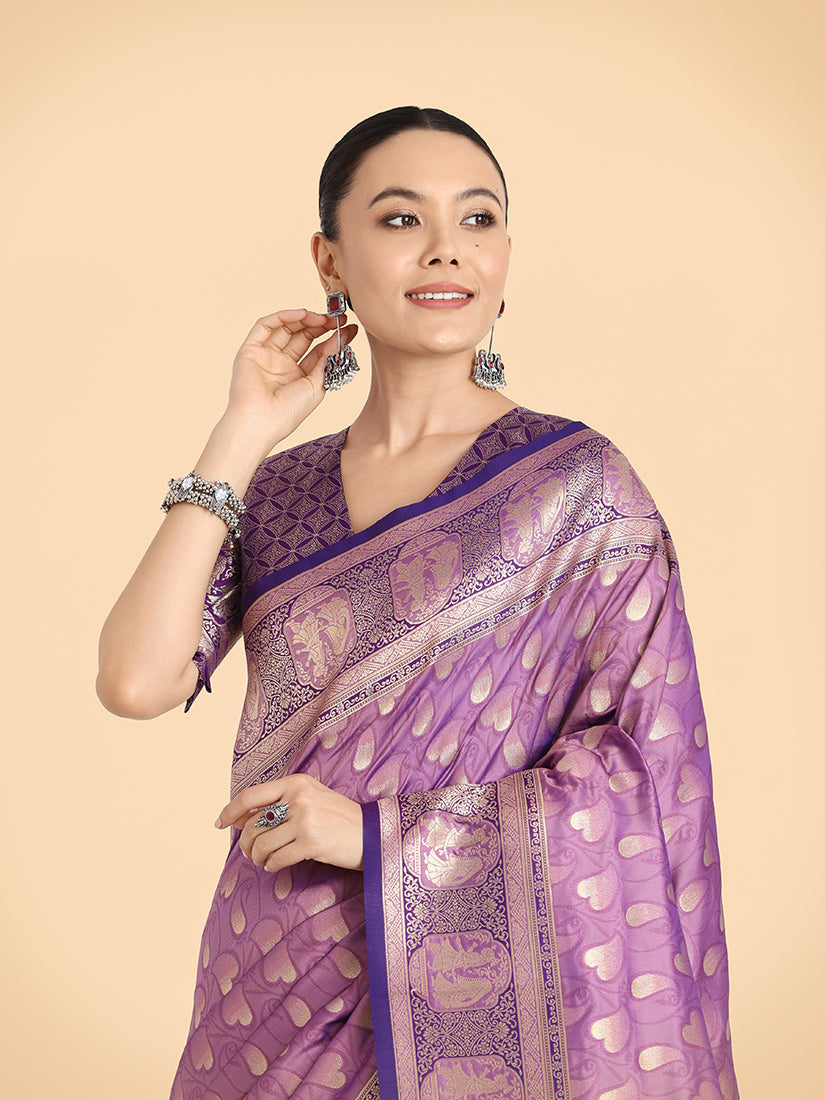 Purple Banarasi Silk Weaving Work Traditional Saree