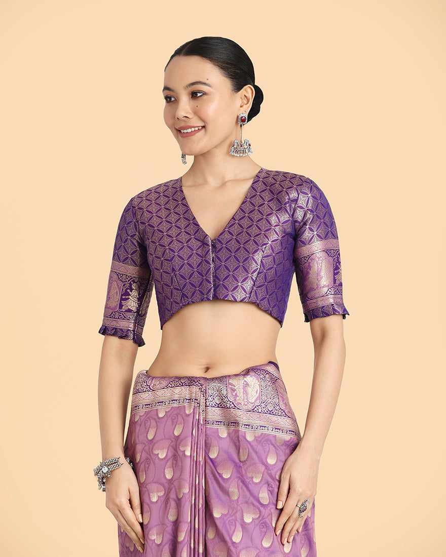 Purple Banarasi Silk Weaving Work Traditional Saree