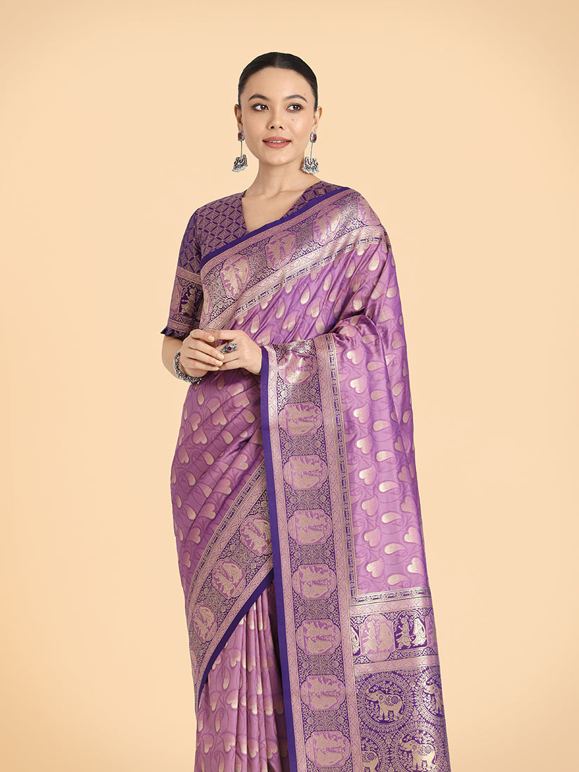 Purple Banarasi Silk Weaving Work Traditional Saree