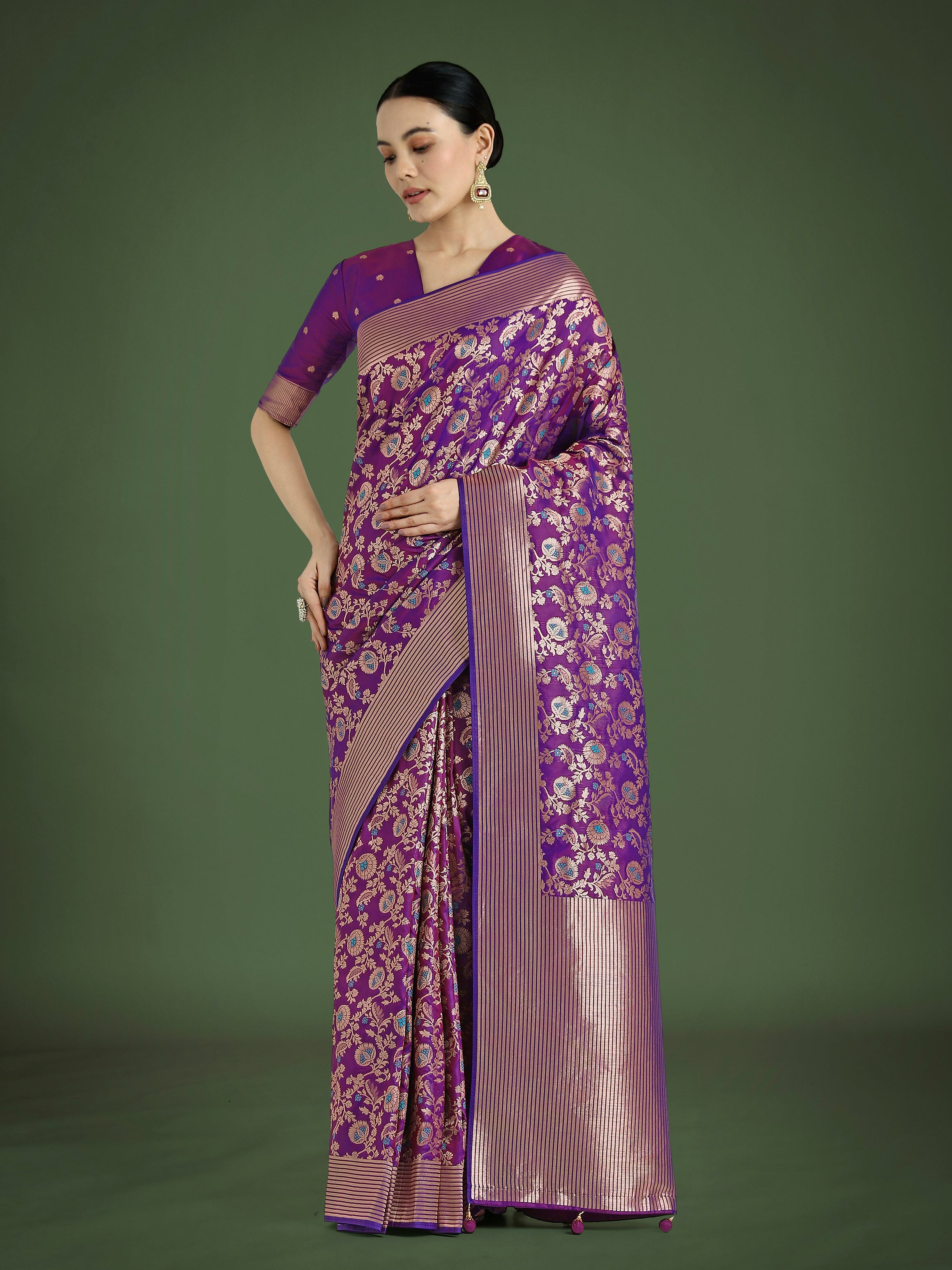Purple Banarasi Silk Zaal Woven Pattern Traditional Saree
