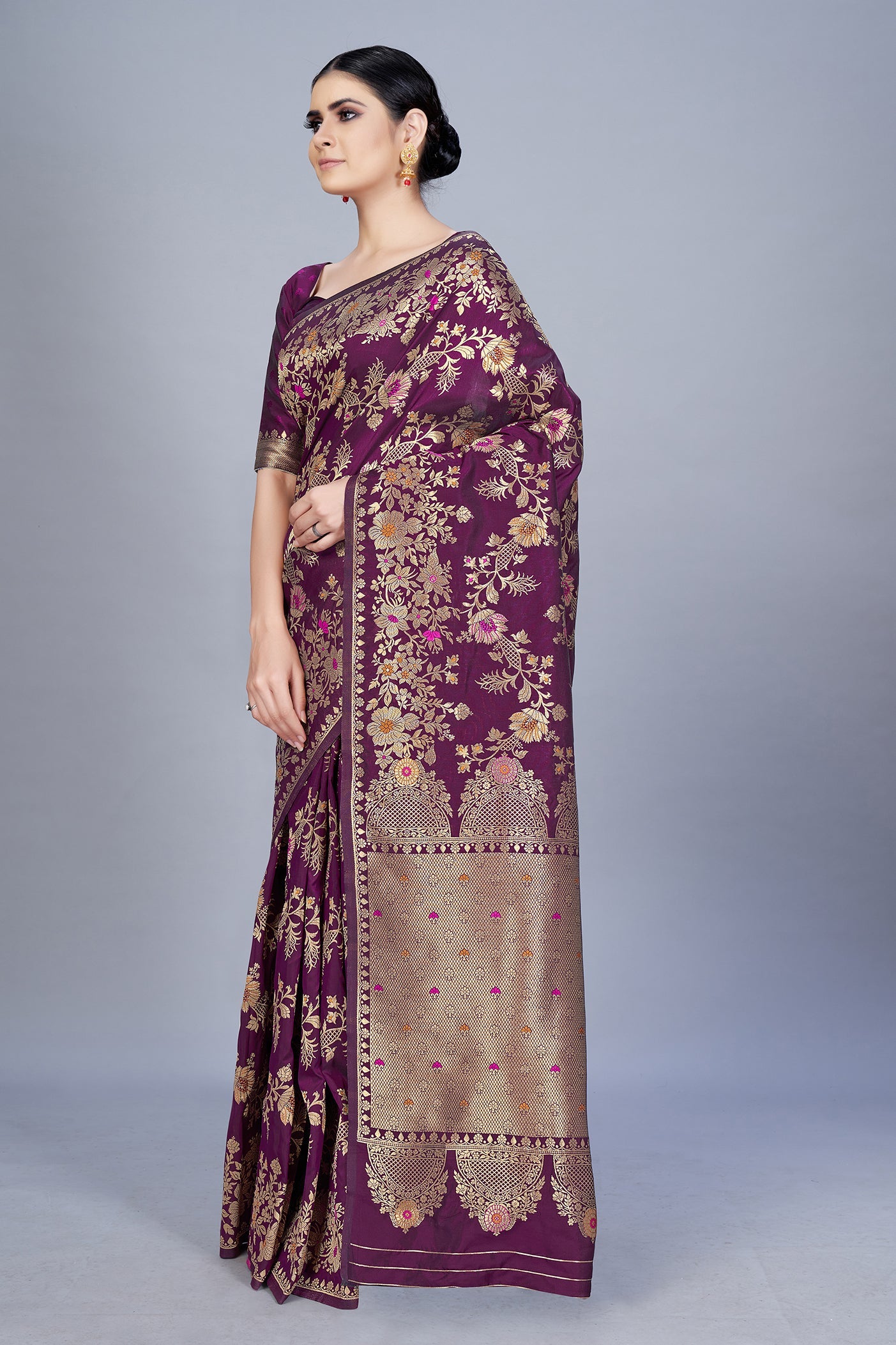 Purple Banarasi Silk Zari Weaving Trendy Saree