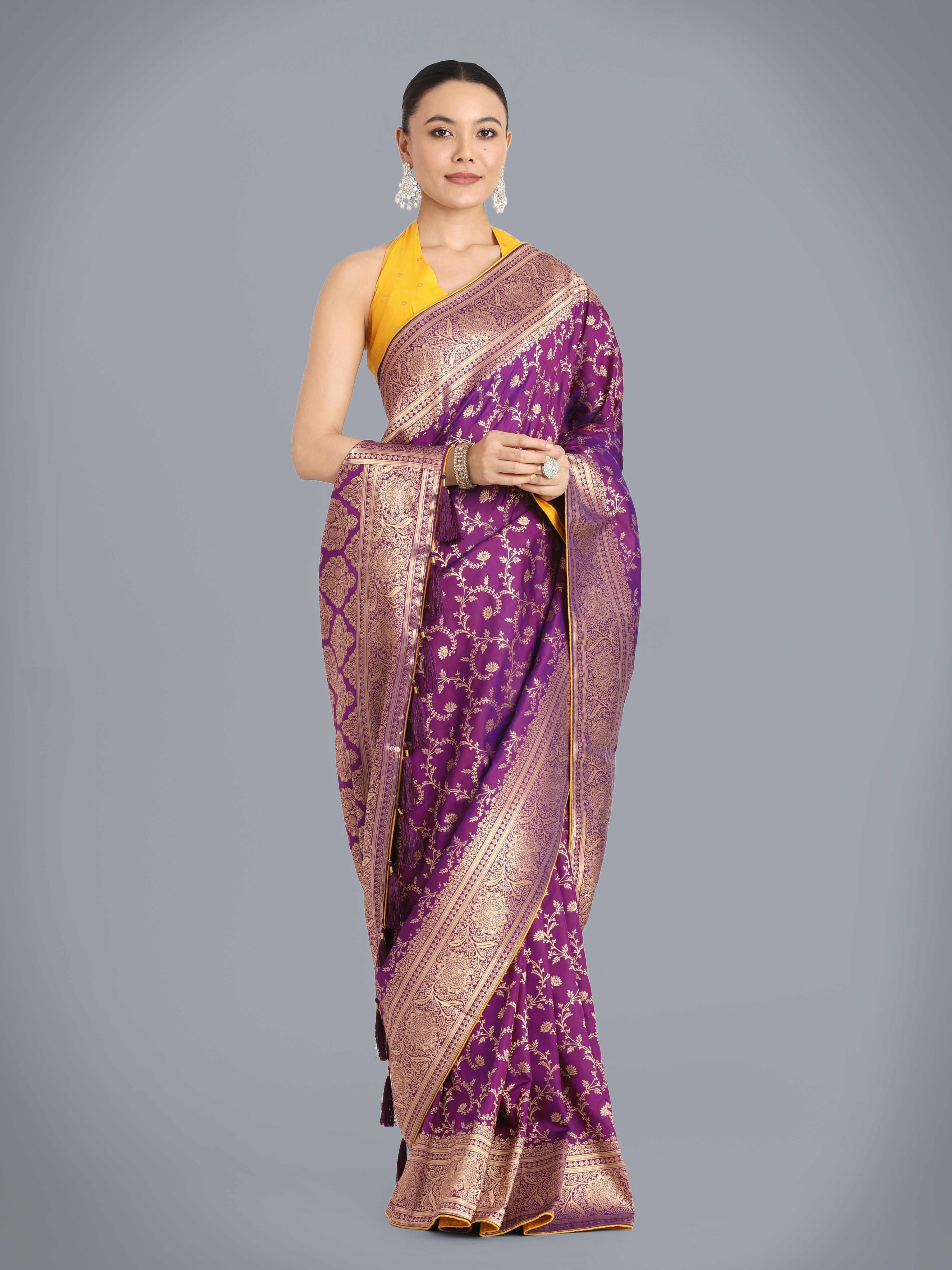 Purple Banarasi Silk Zari Weaving Work Classic Saree