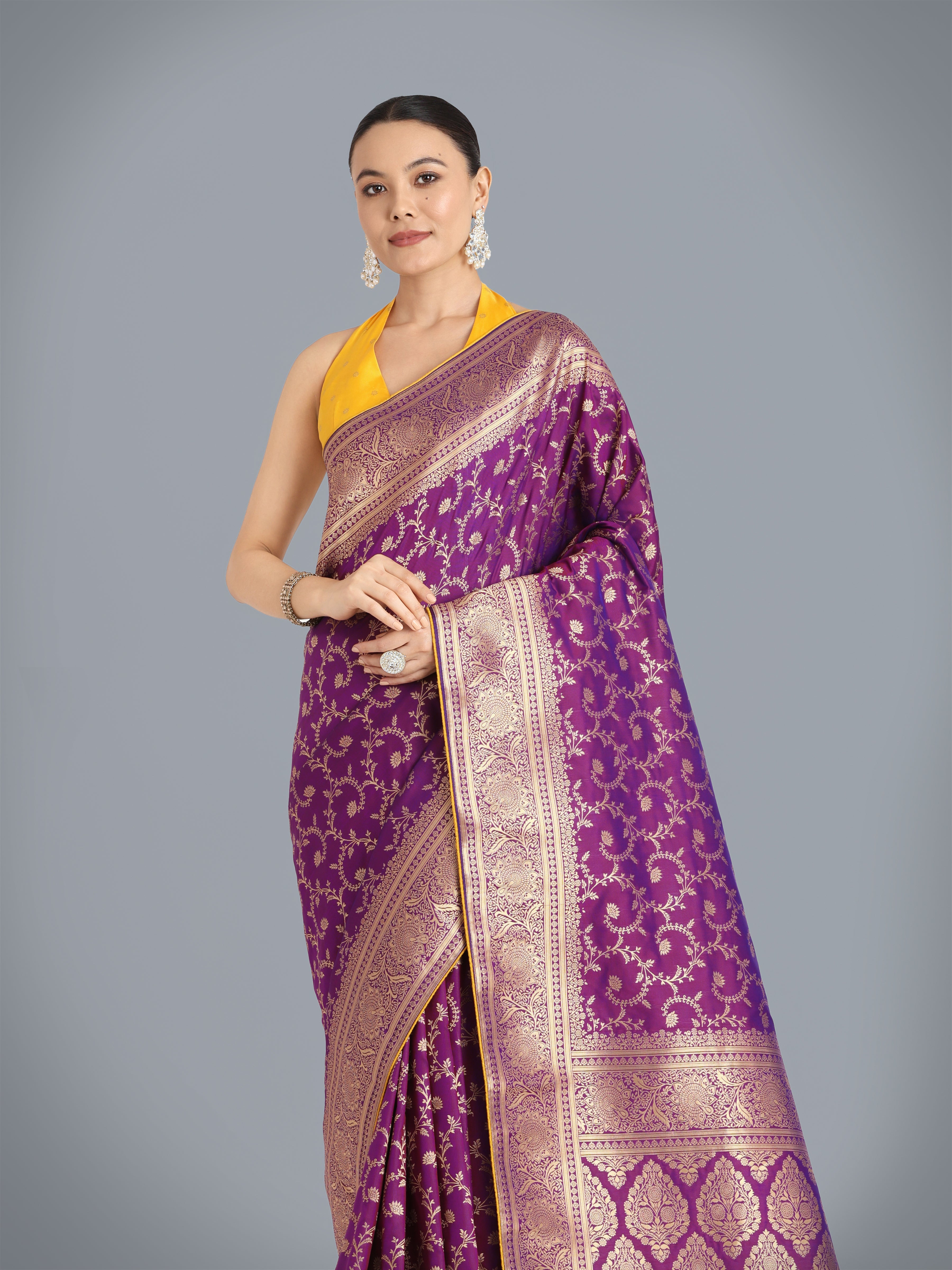 Purple Banarasi Silk Zari Weaving Work Classic Saree