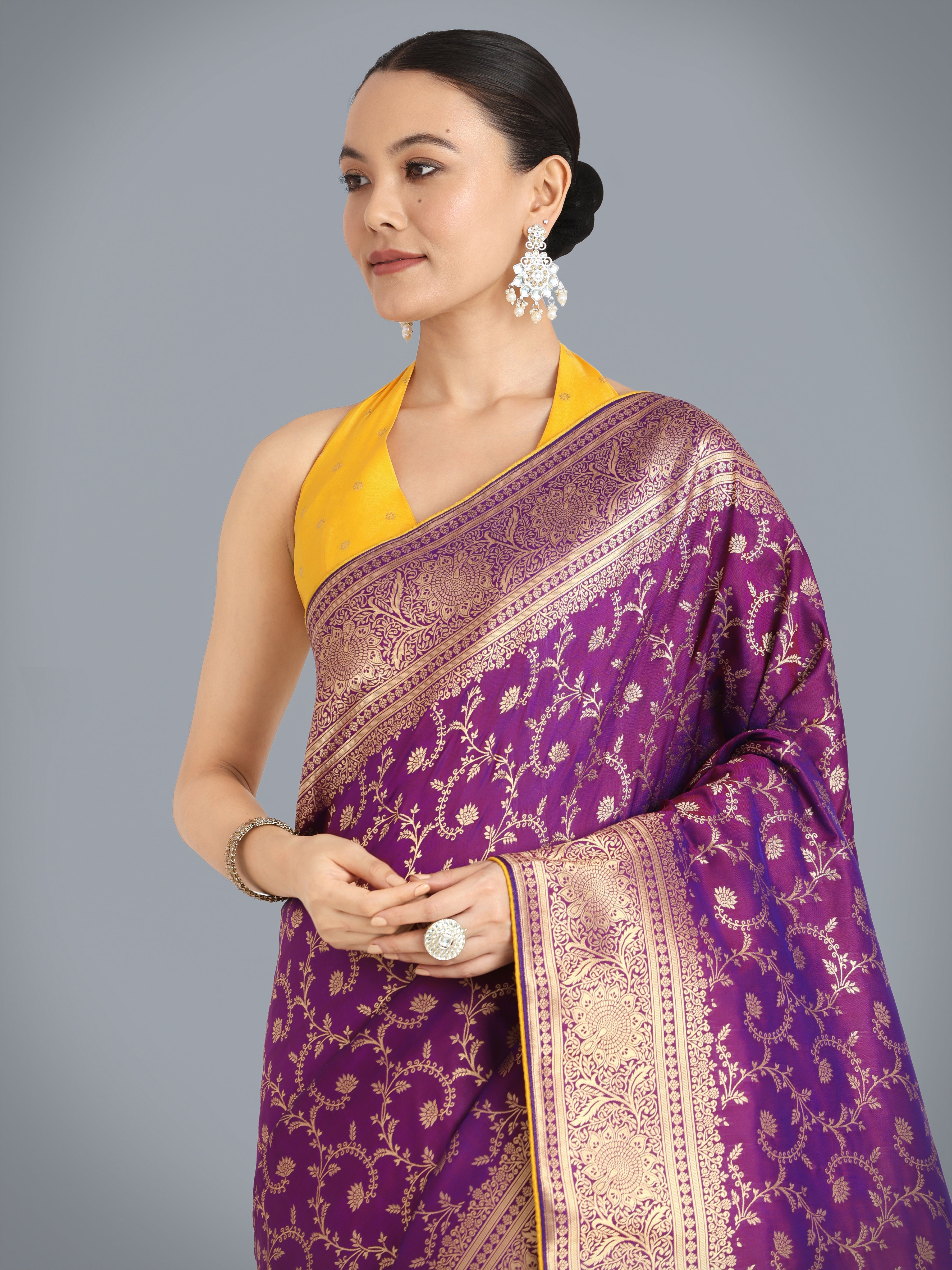 Purple Banarasi Silk Zari Weaving Work Classic Saree