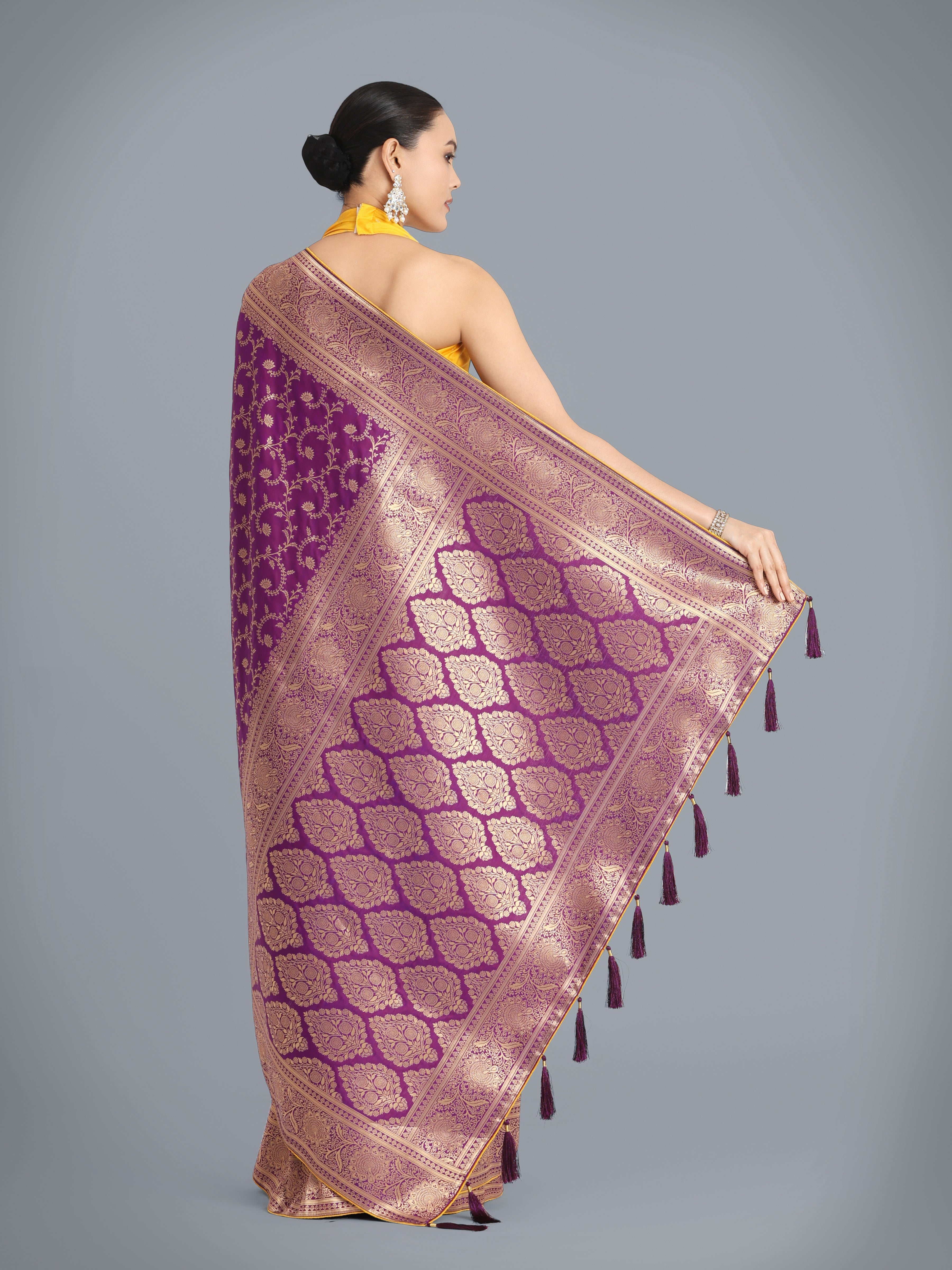 Purple Banarasi Silk Zari Weaving Work Classic Saree