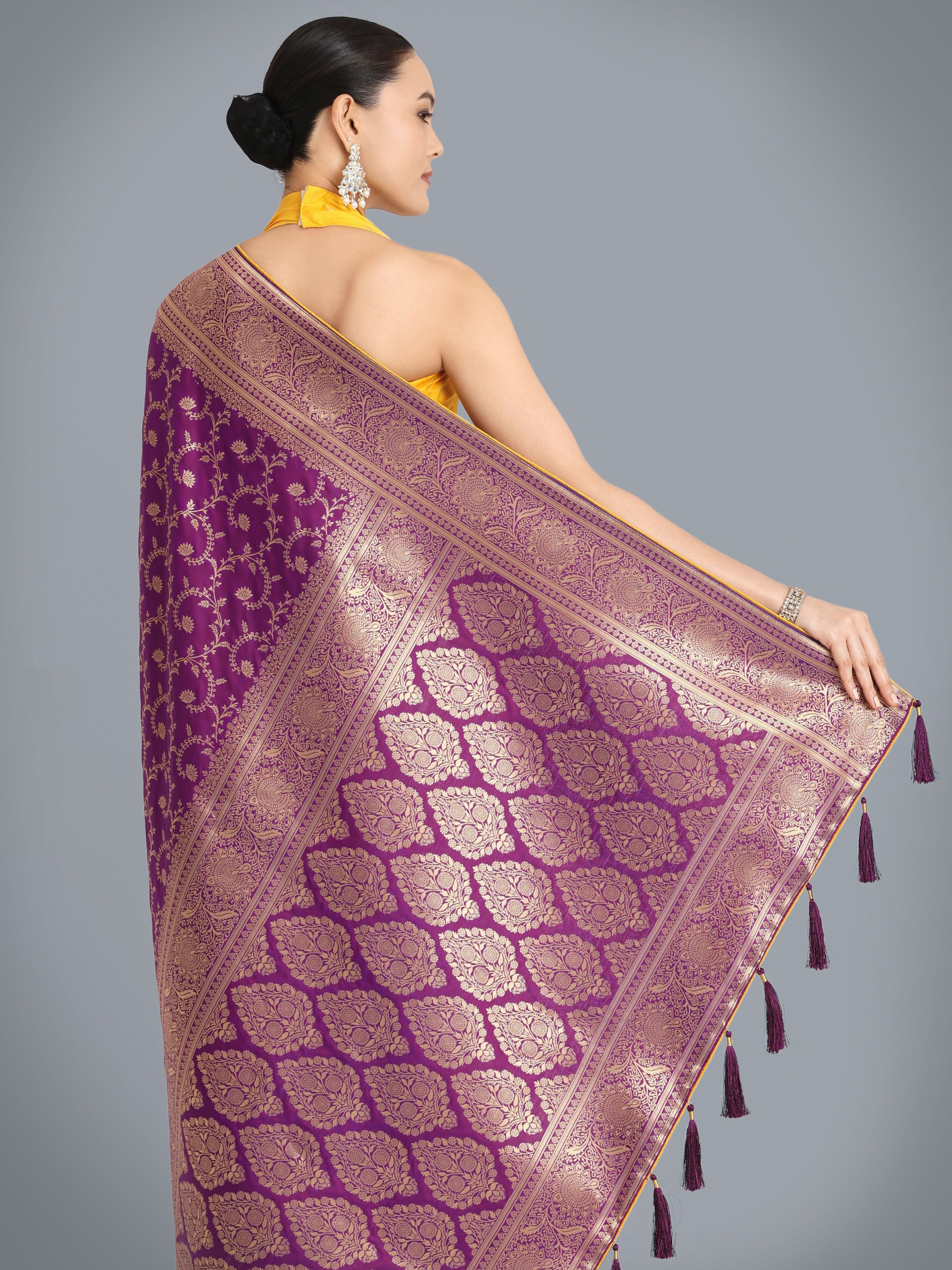 Purple Banarasi Silk Zari Weaving Work Classic Saree
