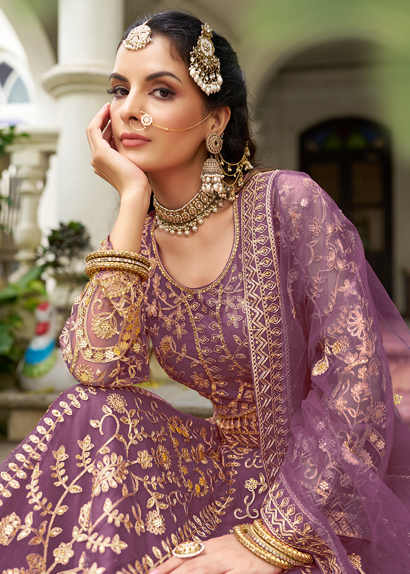 Purple Butterfly Net Embroidered Work Stunning Lehenga For Wedding Season