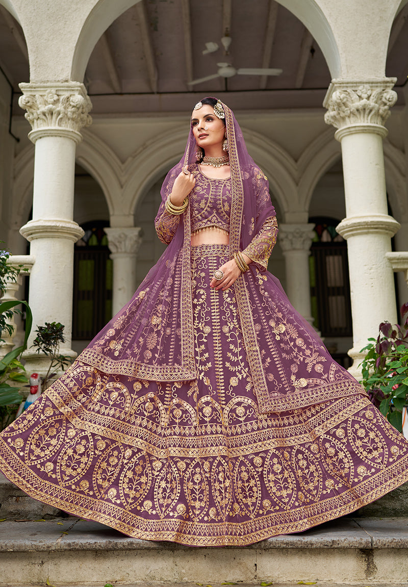 Purple Butterfly Net Embroidered Work Stunning Lehenga For Wedding Season