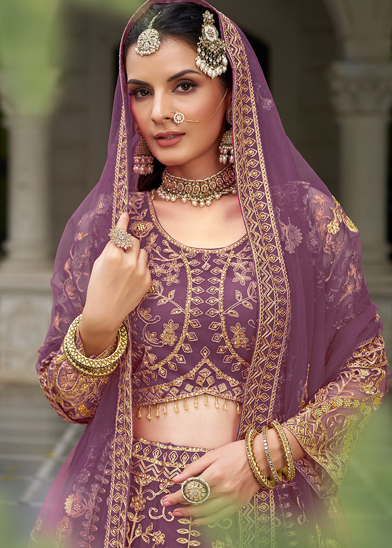 Purple Butterfly Net Embroidered Work Stunning Lehenga For Wedding Season