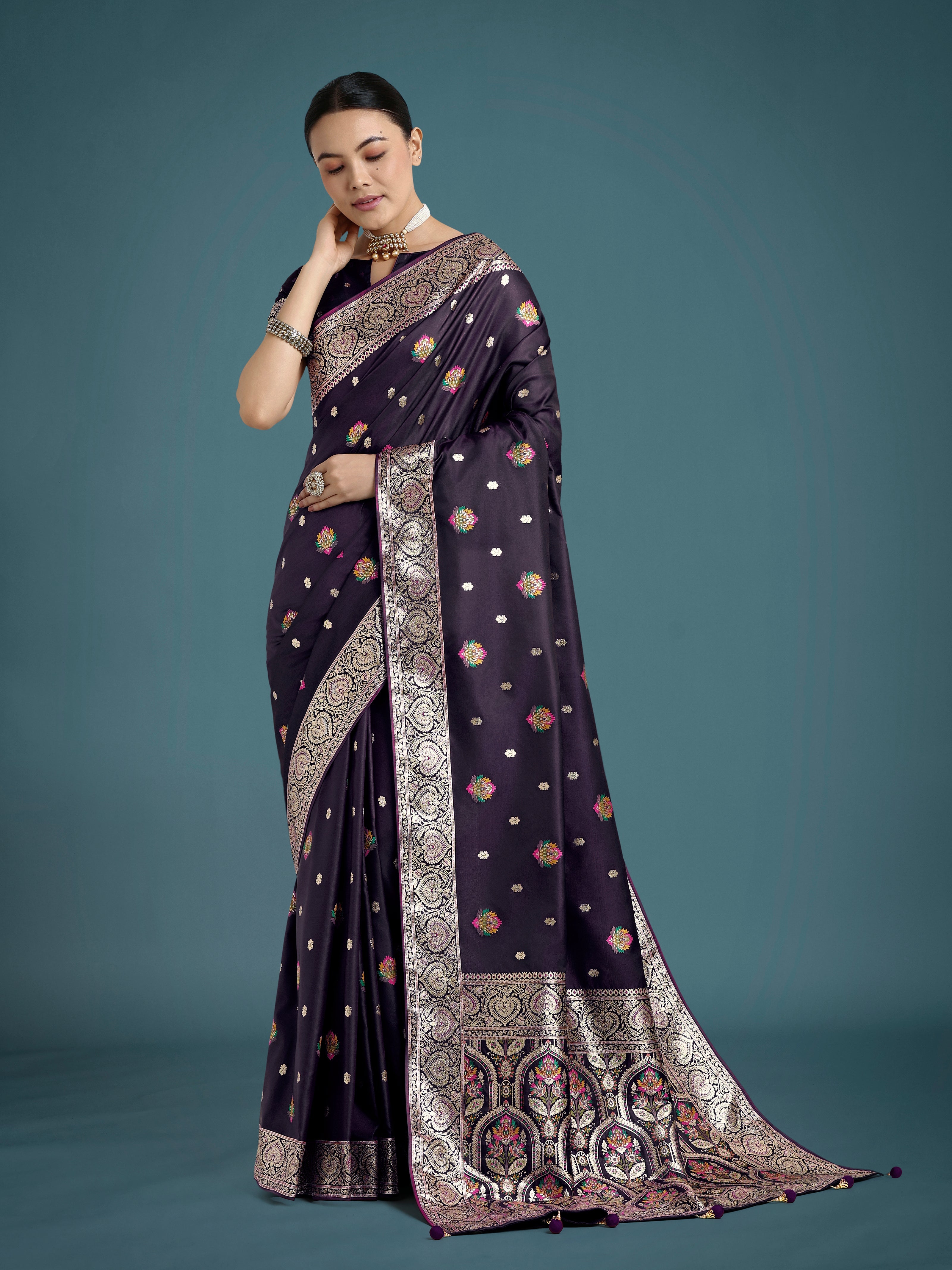 Purple Charming Soft Banarasi Zari Woven Designer Satin Silk Saree