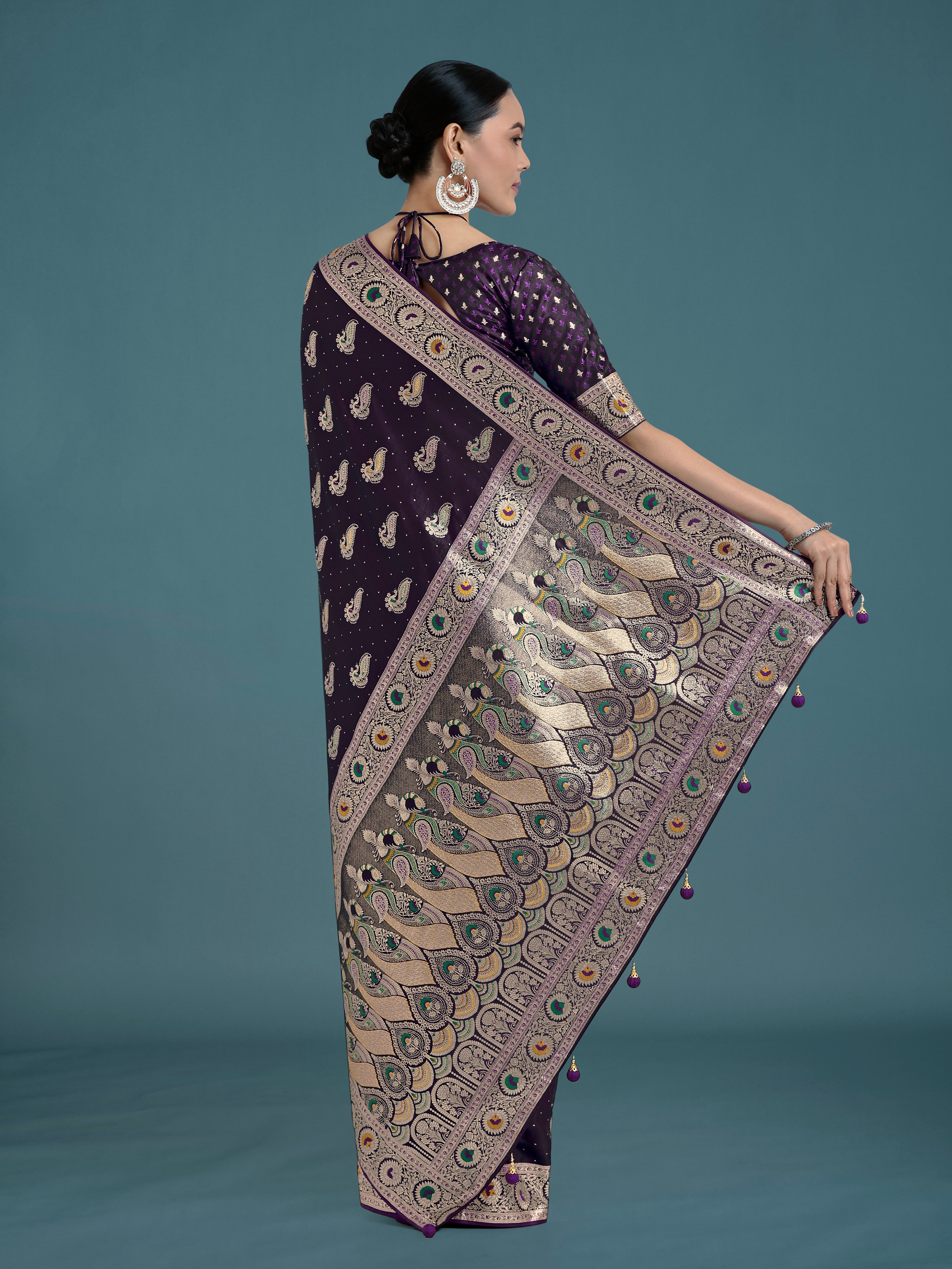 Purple Color Festival Wear Banarasi Satin Silk Designer Zari Weaving Saree