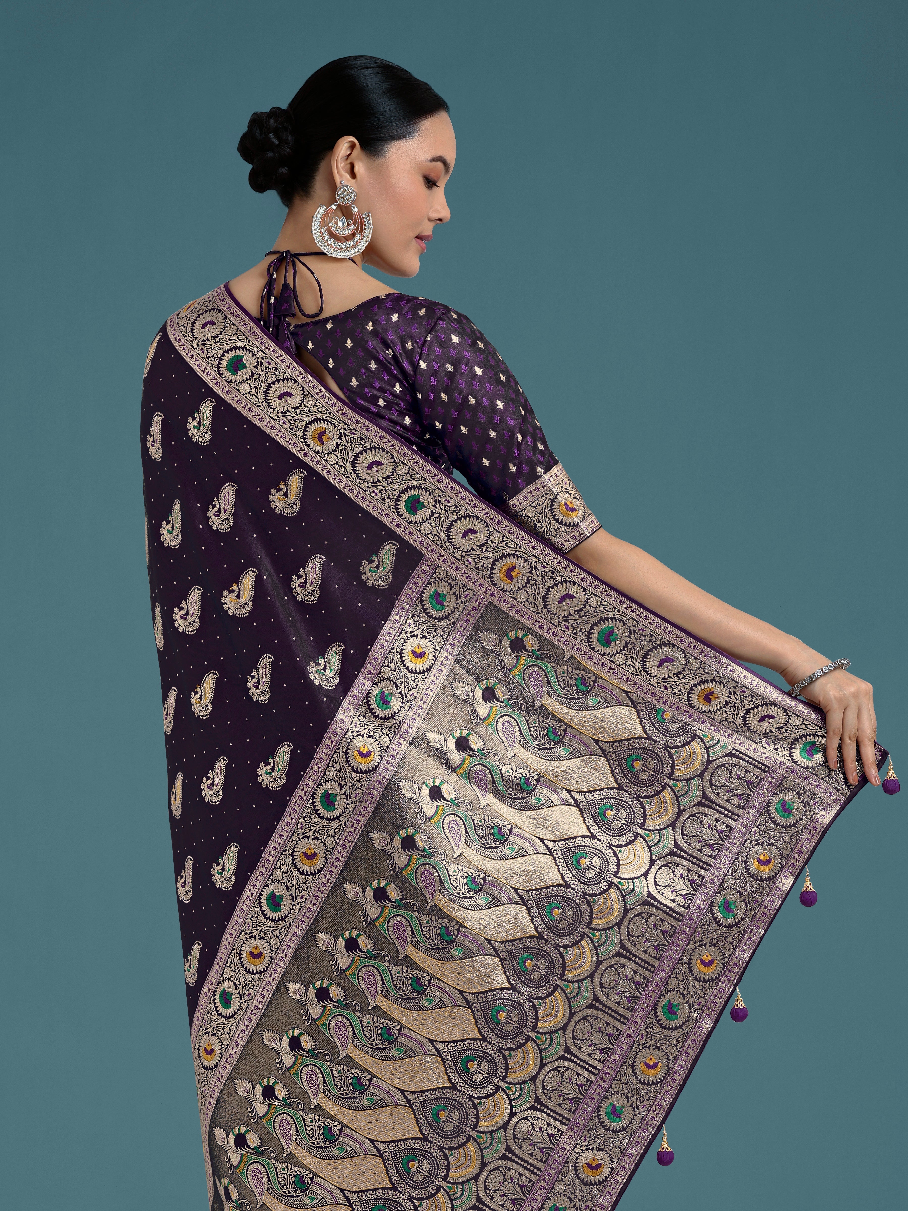Purple Color Festival Wear Banarasi Satin Silk Designer Zari Weaving Saree