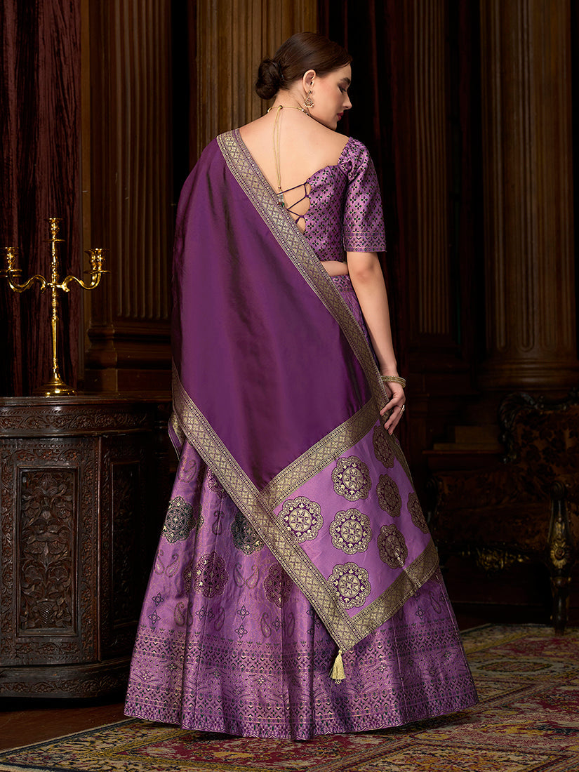 Lavender Color Kanjiwaram Silk Jacquard Designer Lehenga Choli