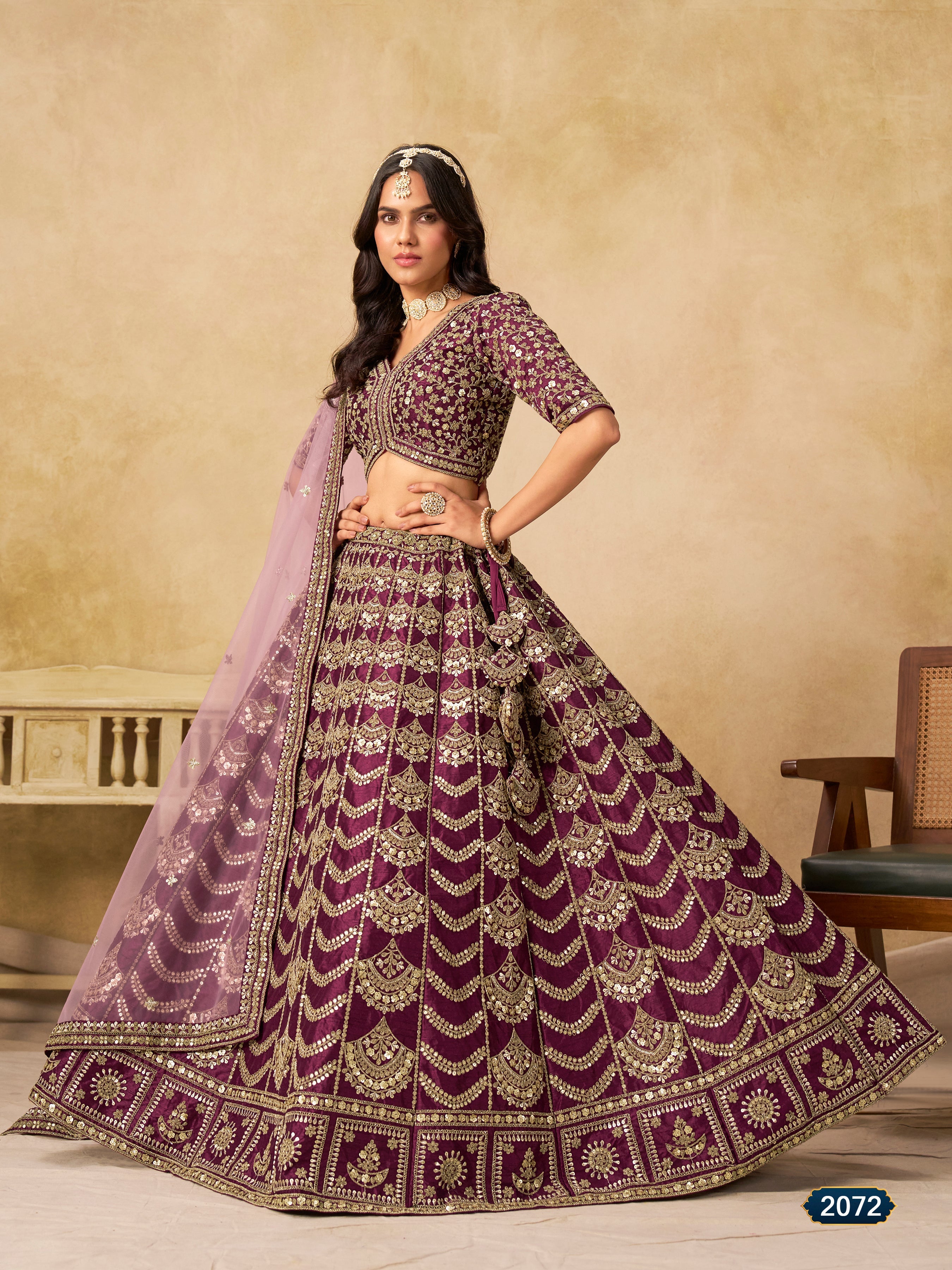 Purple Color Zari Embroidered Work Art Silk A Line Lehenga Choli