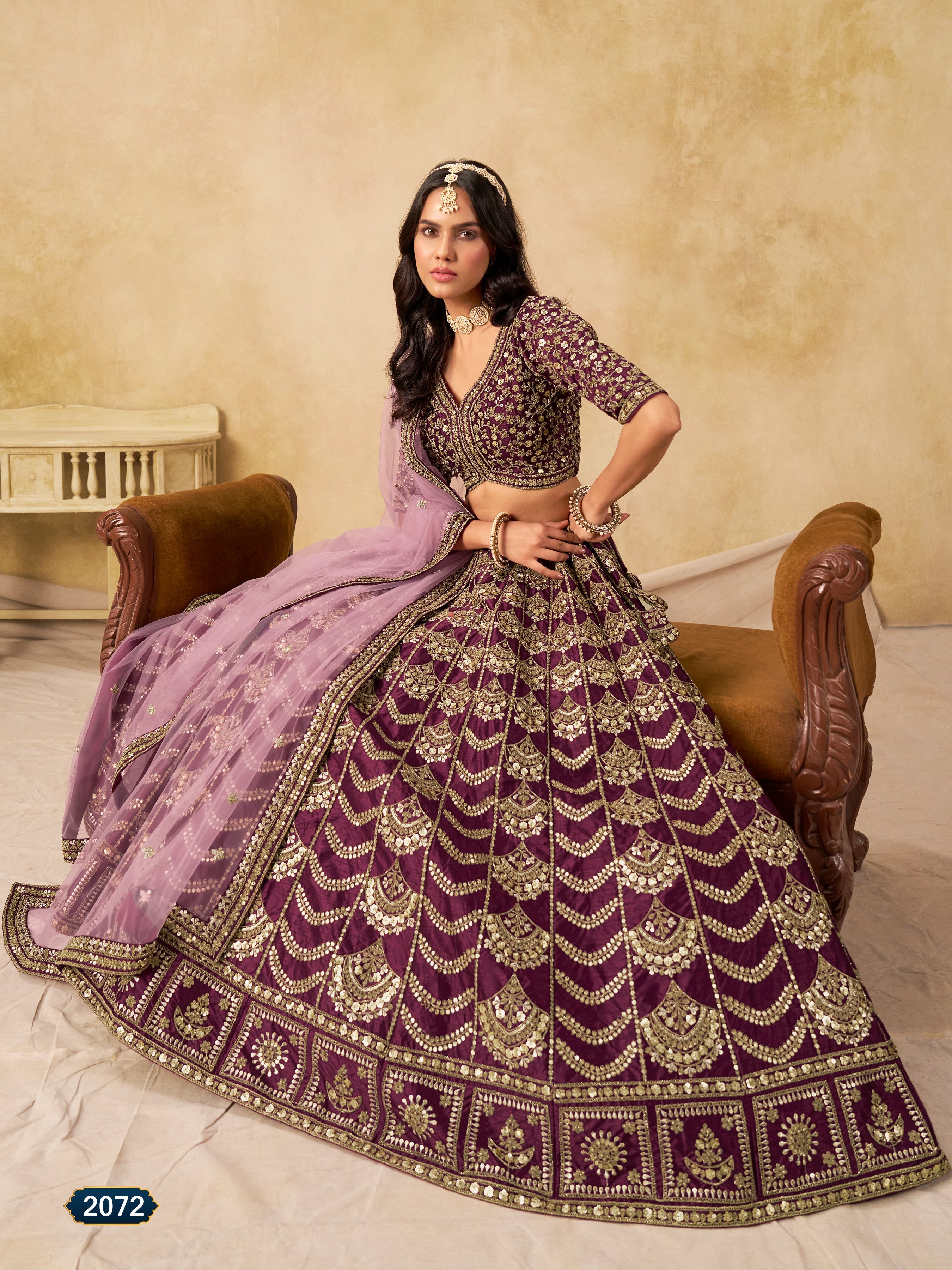 Purple Color Zari Embroidered Work Art Silk A Line Lehenga Choli