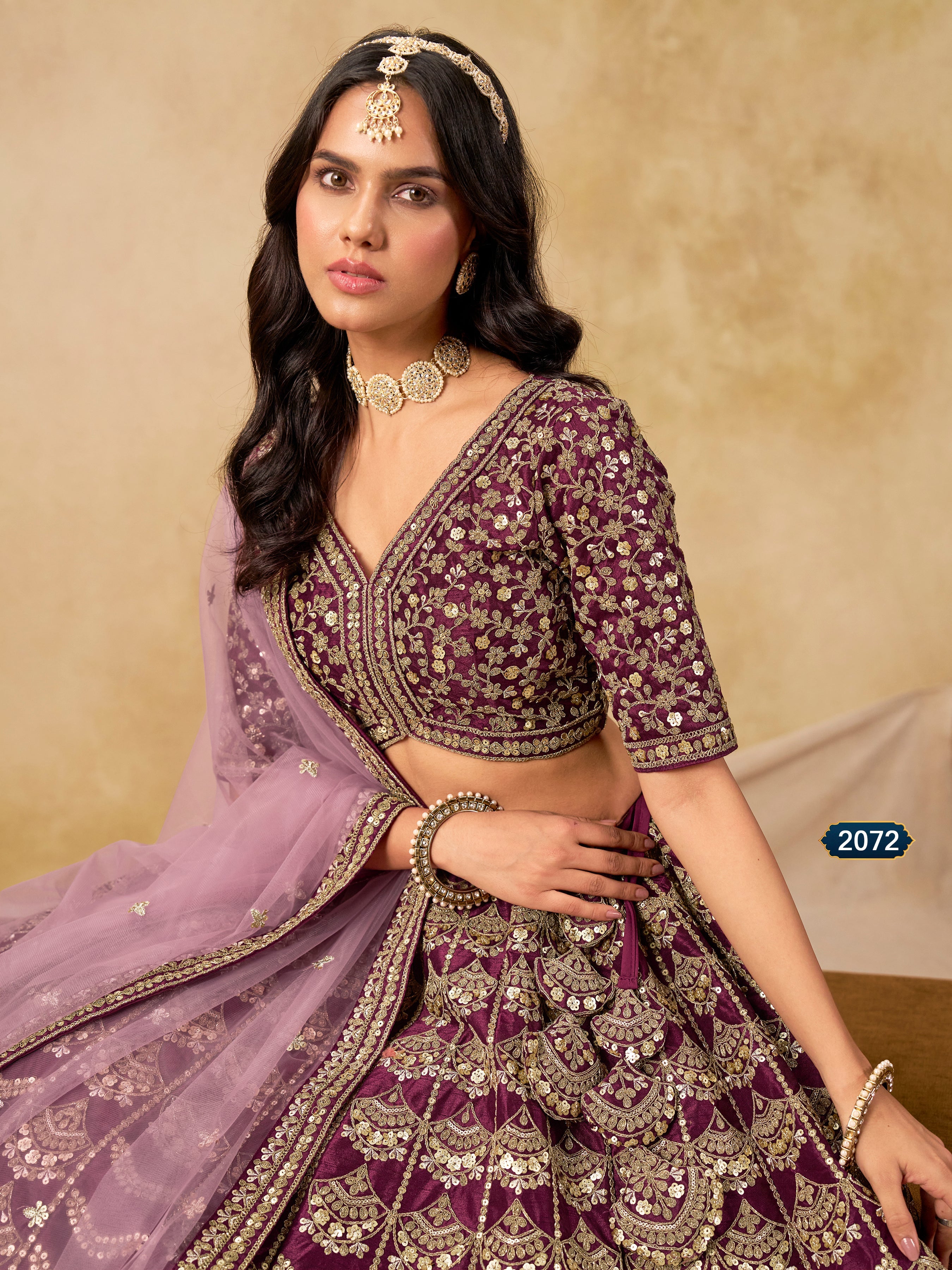 Purple Color Zari Embroidered Work Art Silk A Line Lehenga Choli