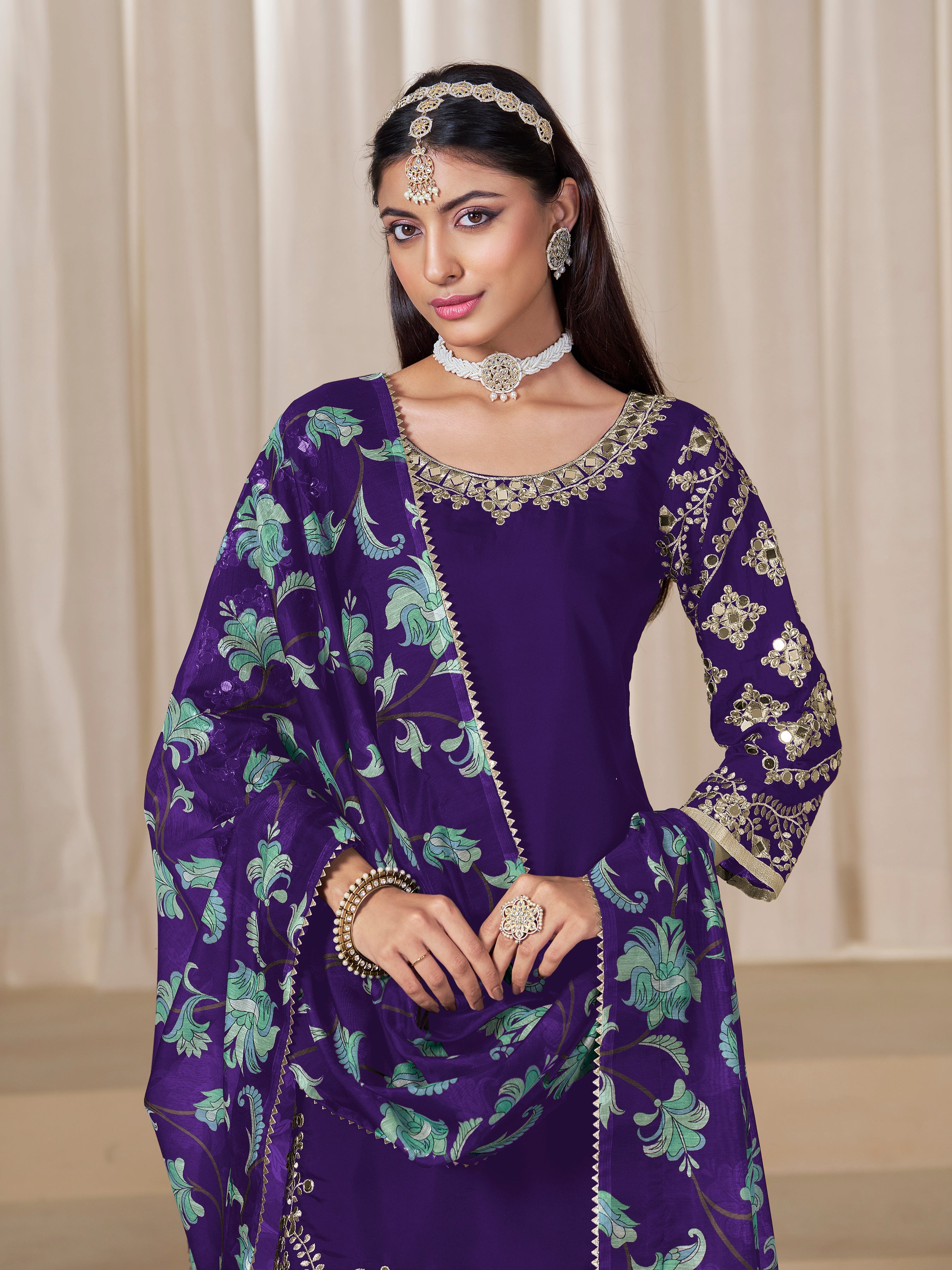 Purple Embroidered Chanderi Silk Designer Patiala Salwar Suit