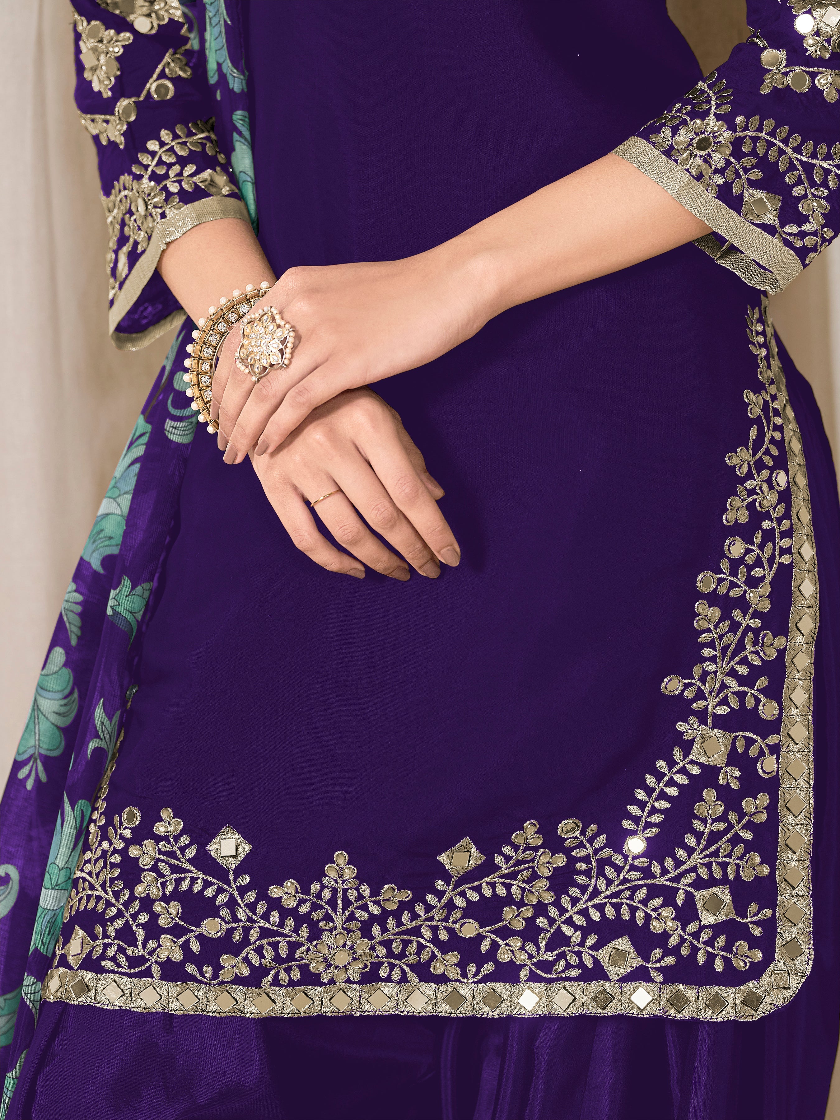 Purple Embroidered Chanderi Silk Designer Patiala Salwar Suit