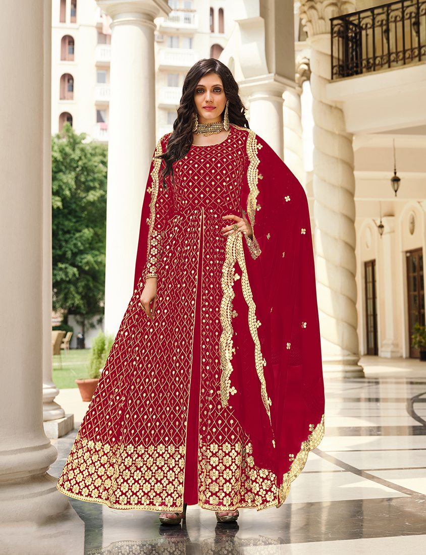 Red Georgette Embroidered Anarkali Salwar Kameez