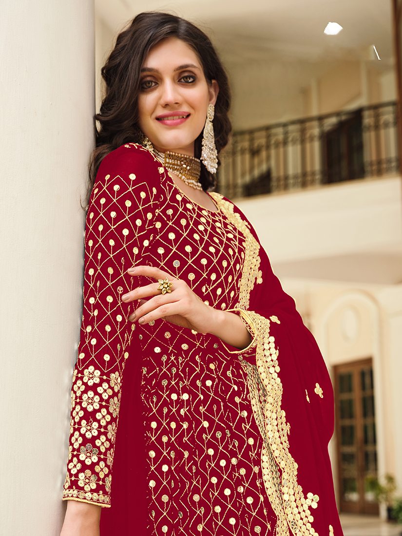 Red Georgette Embroidered Anarkali Salwar Kameez