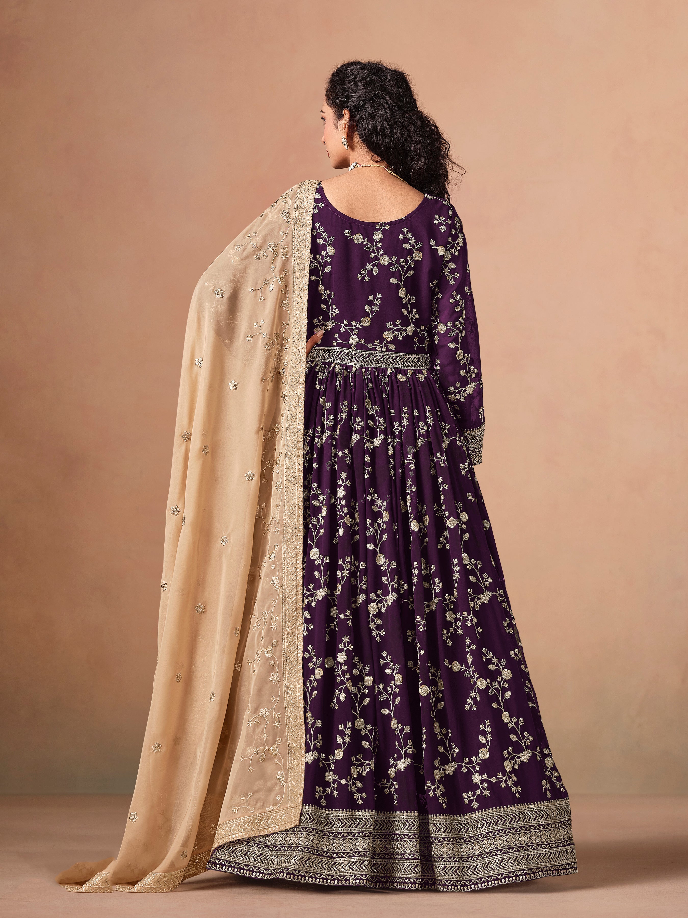 Purple Georgette Heavy Embroidered work Anarkali Suit