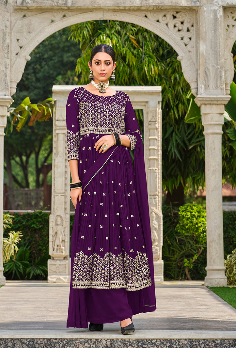 Purple Georgette Sequins Work Palazzo Salwar Suit