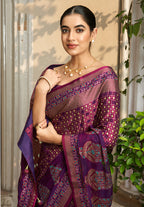 Purple Georgette Weaving Work Printed Saree