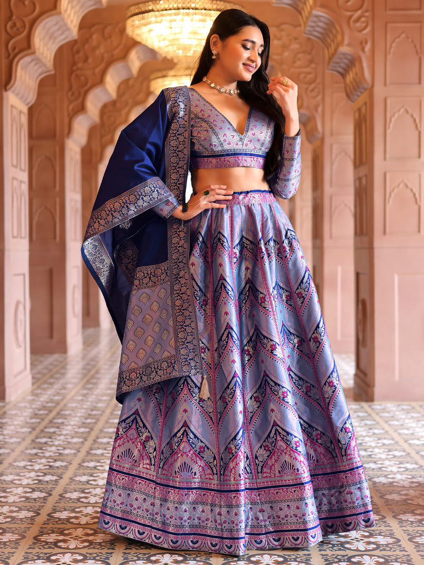 Light Lavender Kanjivaram Silk Weaving Trendy Lehenga Choli