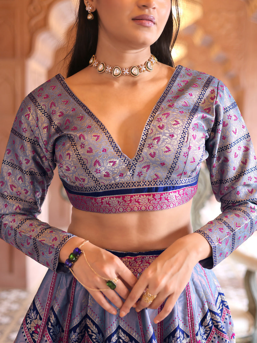 Light Lavender Kanjivaram Silk Weaving Trendy Lehenga Choli