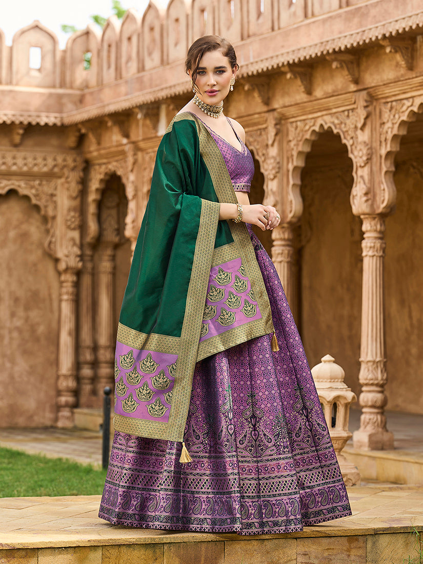Purple Kanjiwaram Silk Jacquard Woven Trendy Lehenga Choli