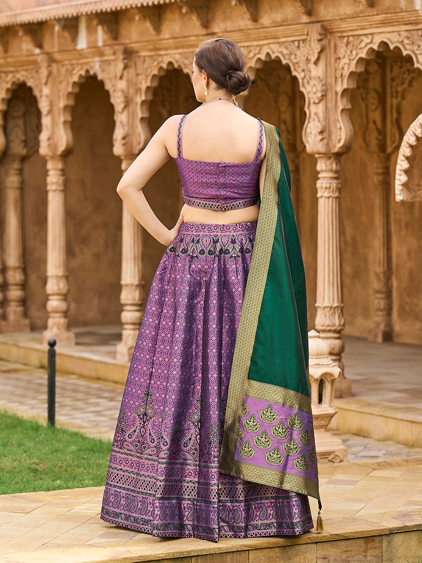 Purple Kanjiwaram Silk Jacquard Woven Trendy Lehenga Choli