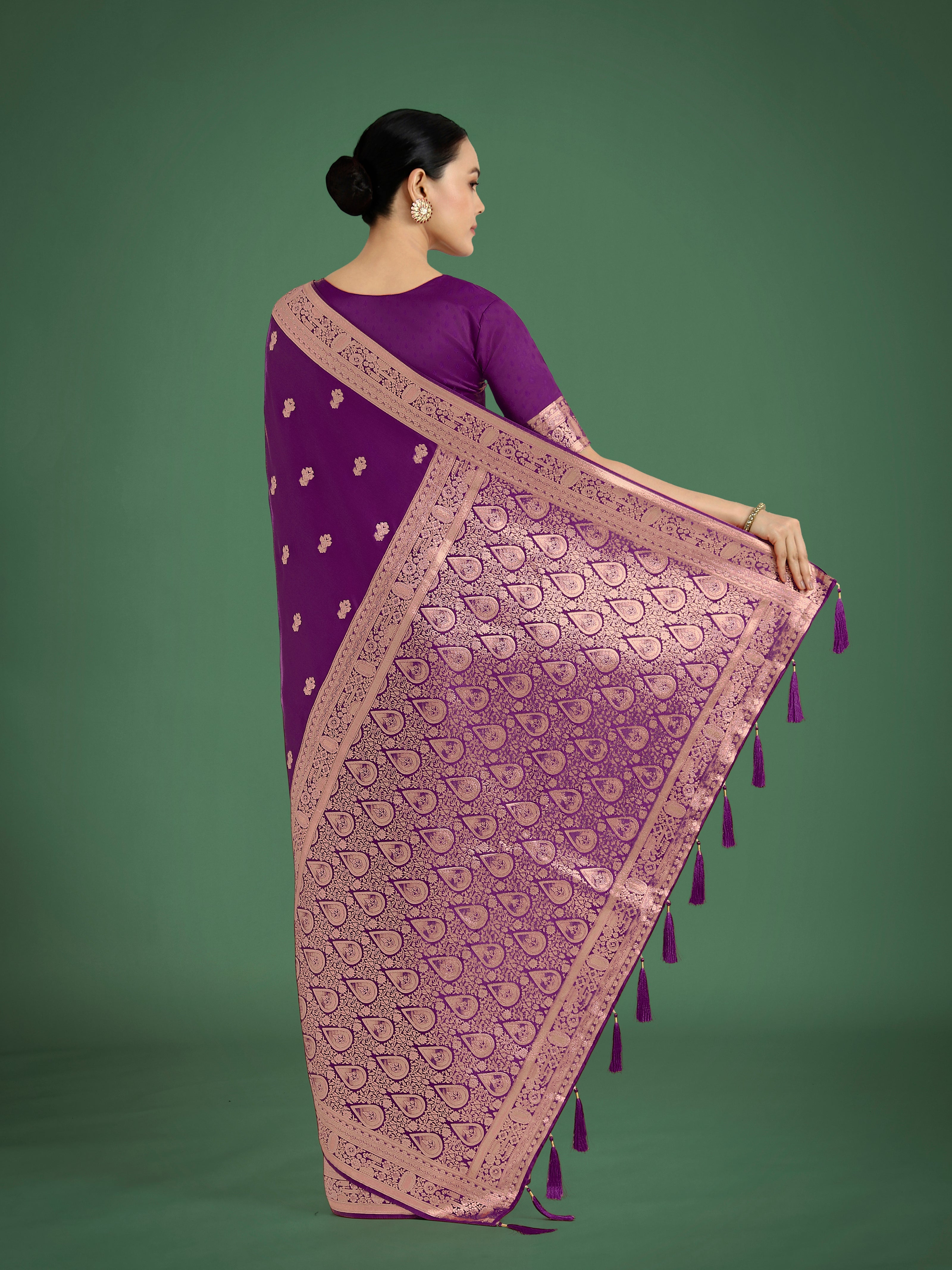 Purple With Gold Bordar Banarasi Woven Satin Saree