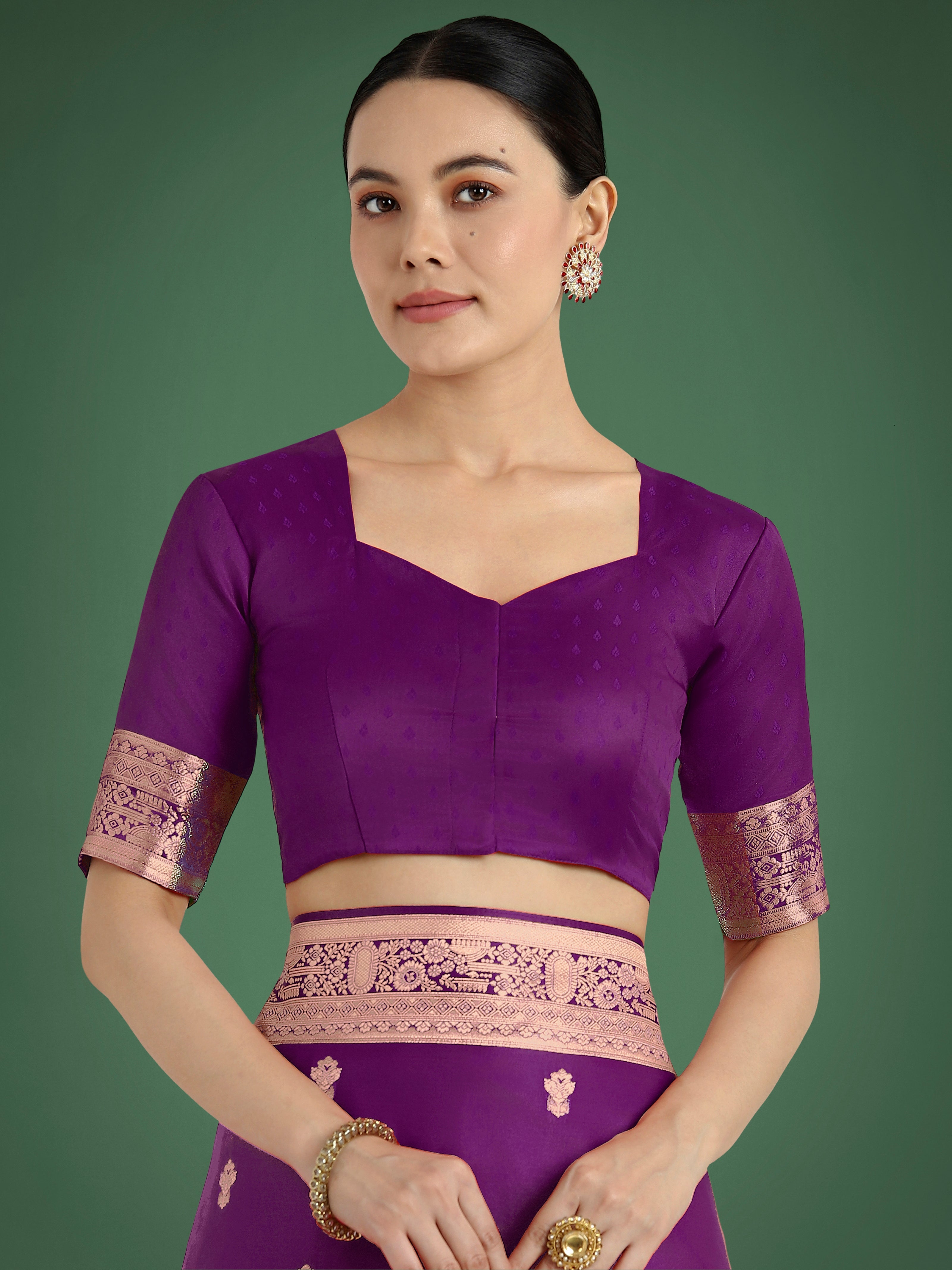 Purple With Gold Bordar Banarasi Woven Satin Saree